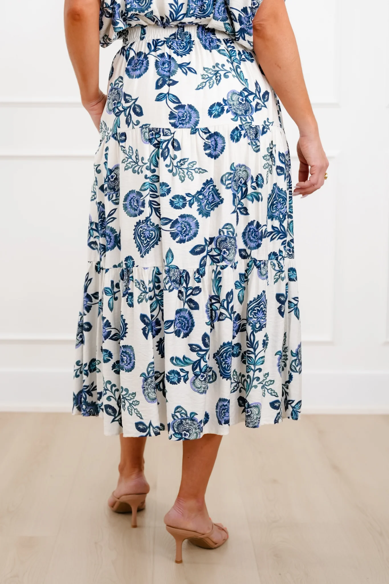 Floral Print Elastic Waist Midi Skirt - Image 3