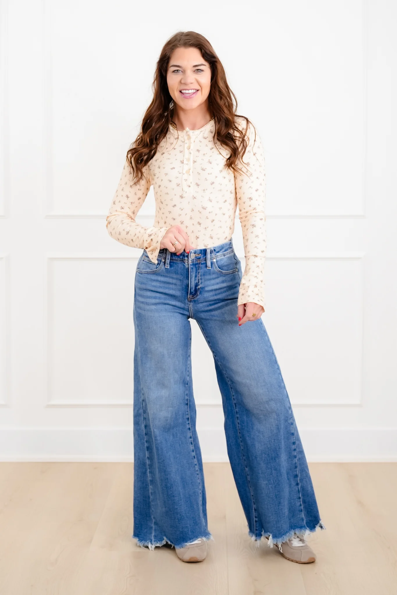 Floral Print Long Bell Sleeve Bodysuit - Image 3