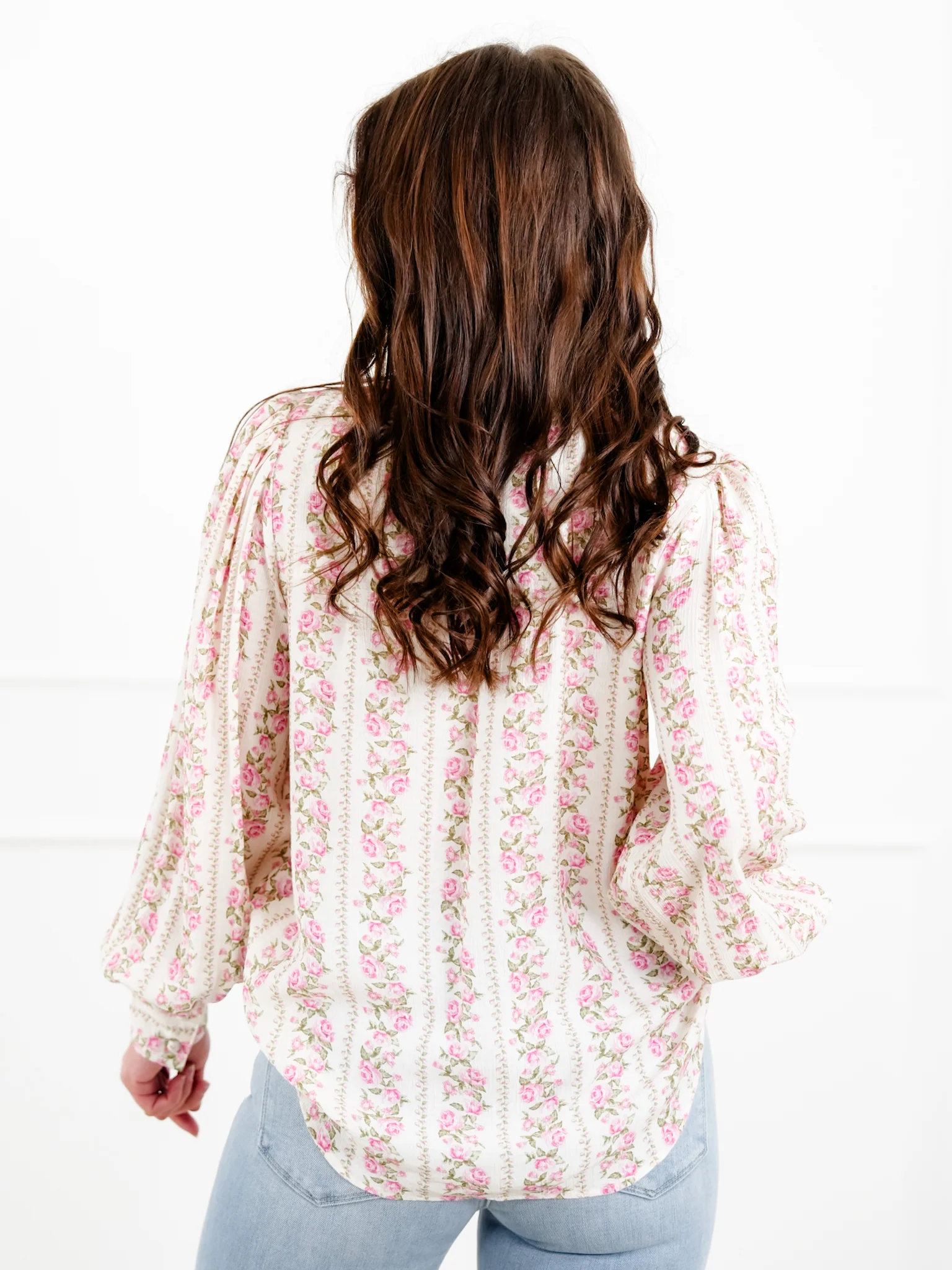 Floral Print Long Sleeve Button Down Blouse - Image 4