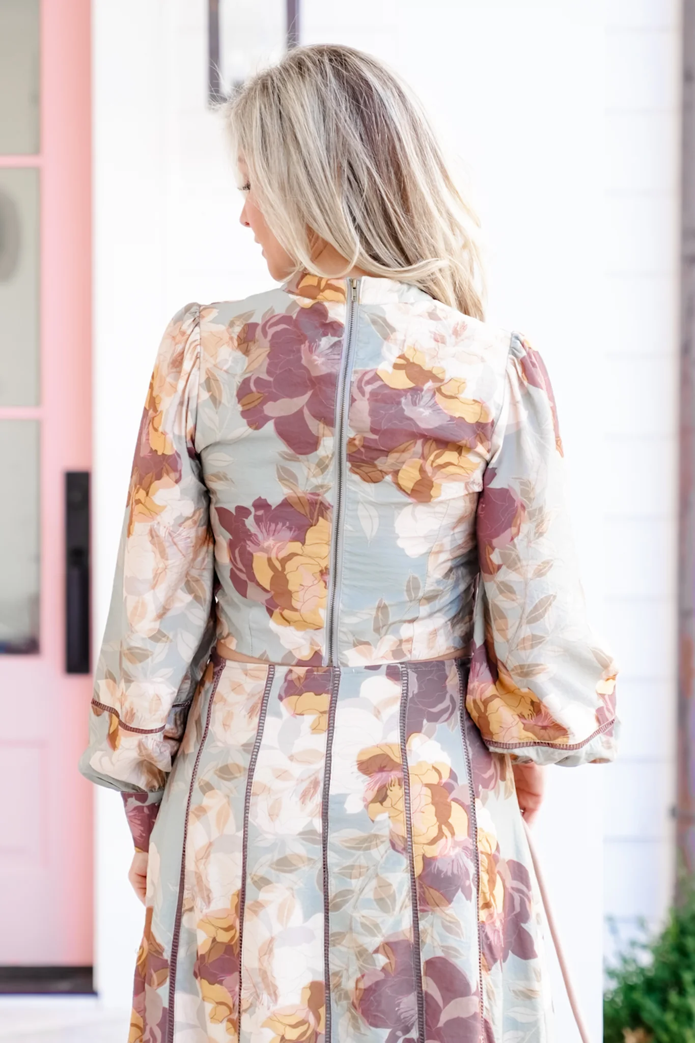 Floral Print Long Sleeve Cropped Blouse - Image 4