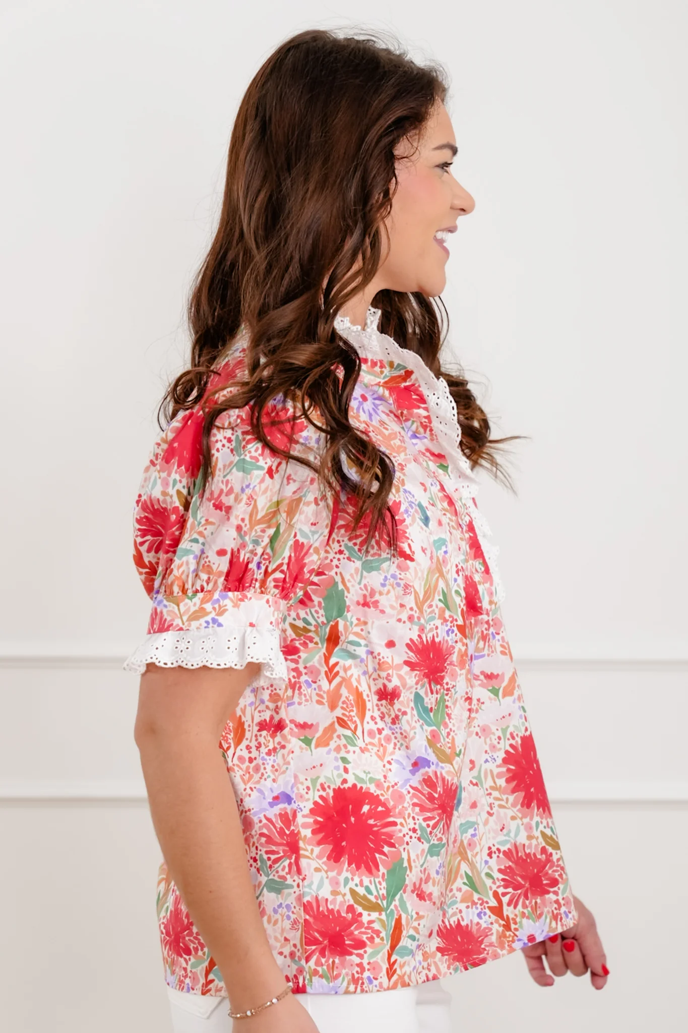 Floral Print Short Sleeve Half Button Up Top - Image 6