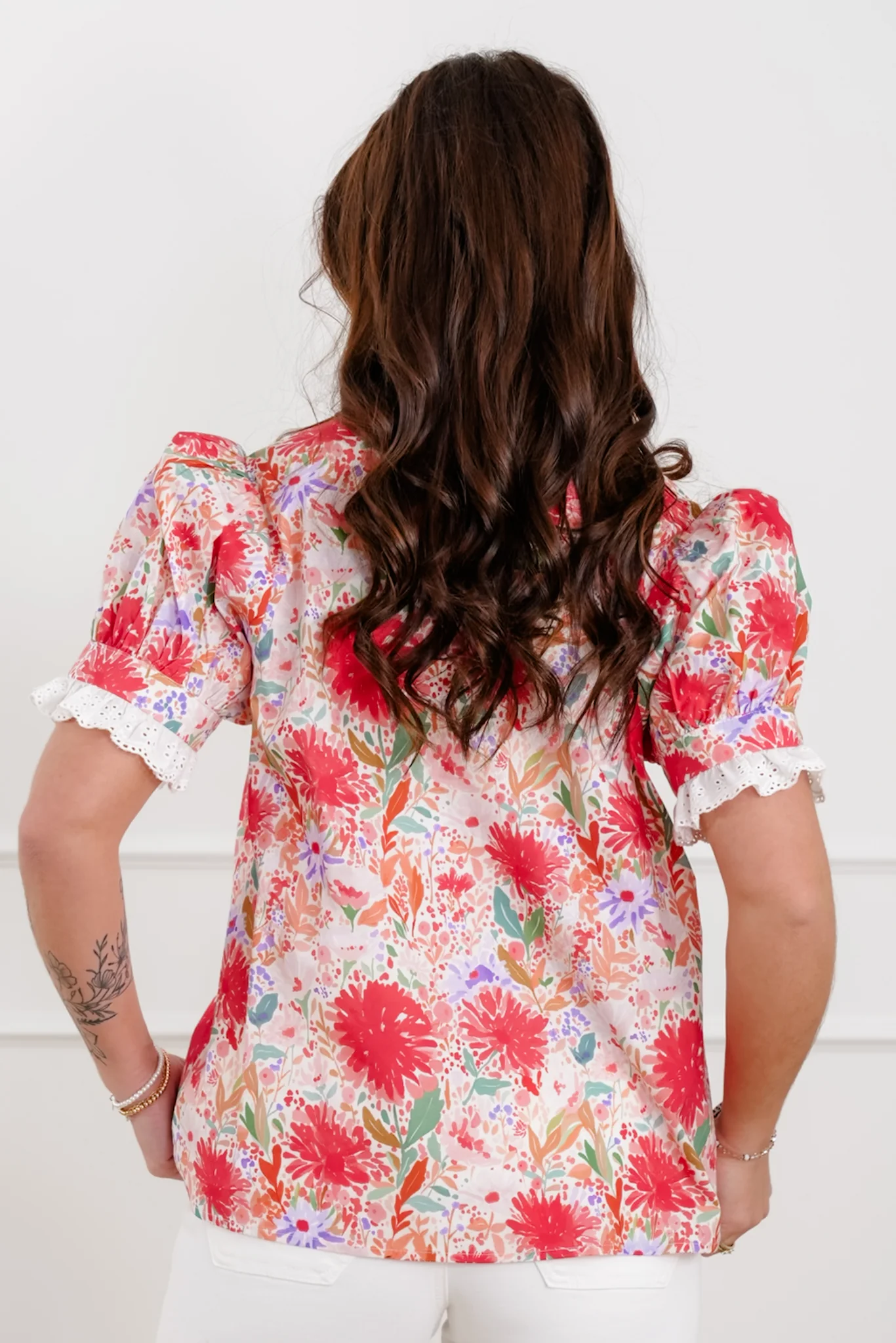 Floral Print Short Sleeve Half Button Up Top - Image 7