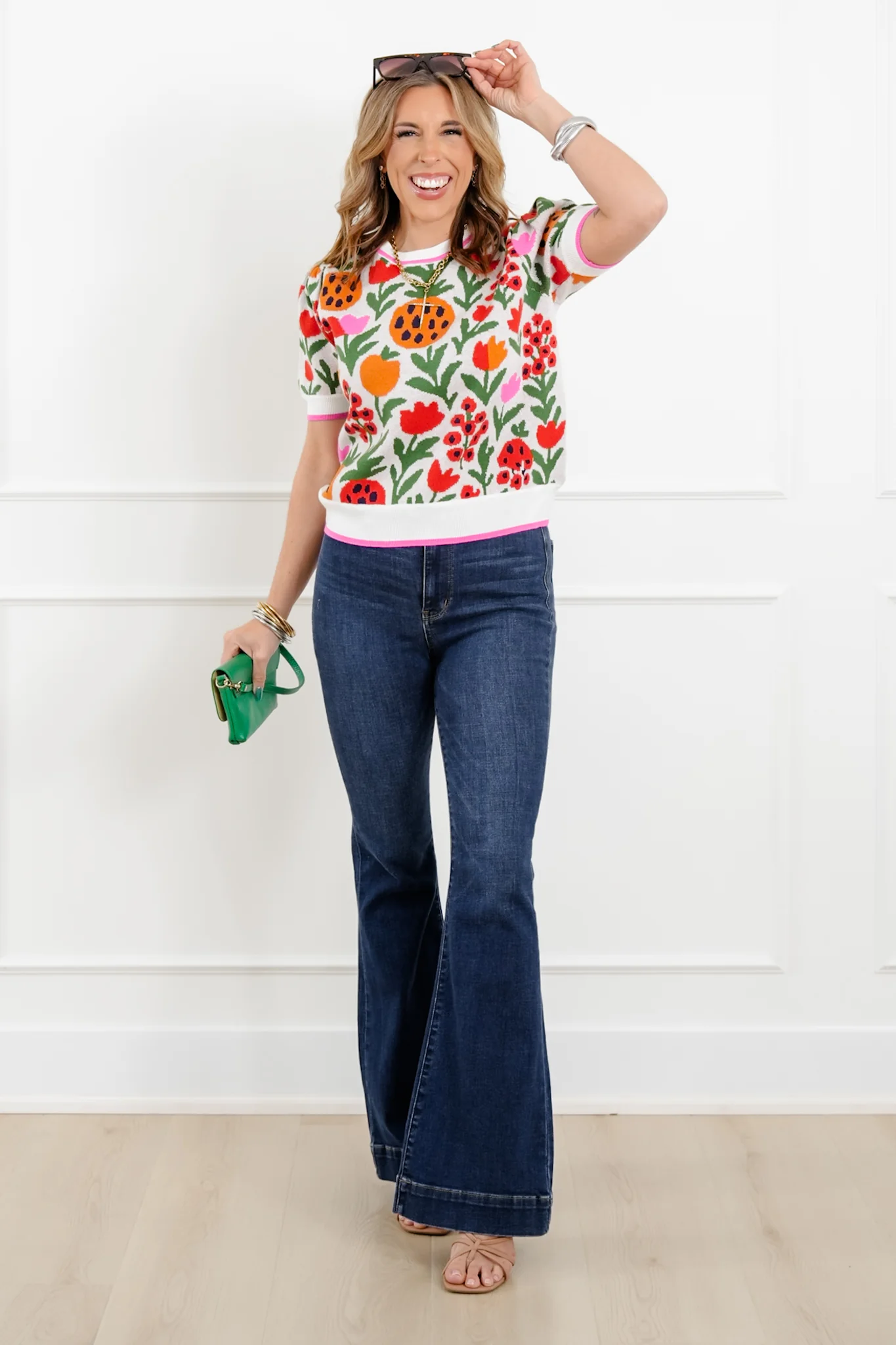 Floral Print Short Sleeve Sweater - Image 3
