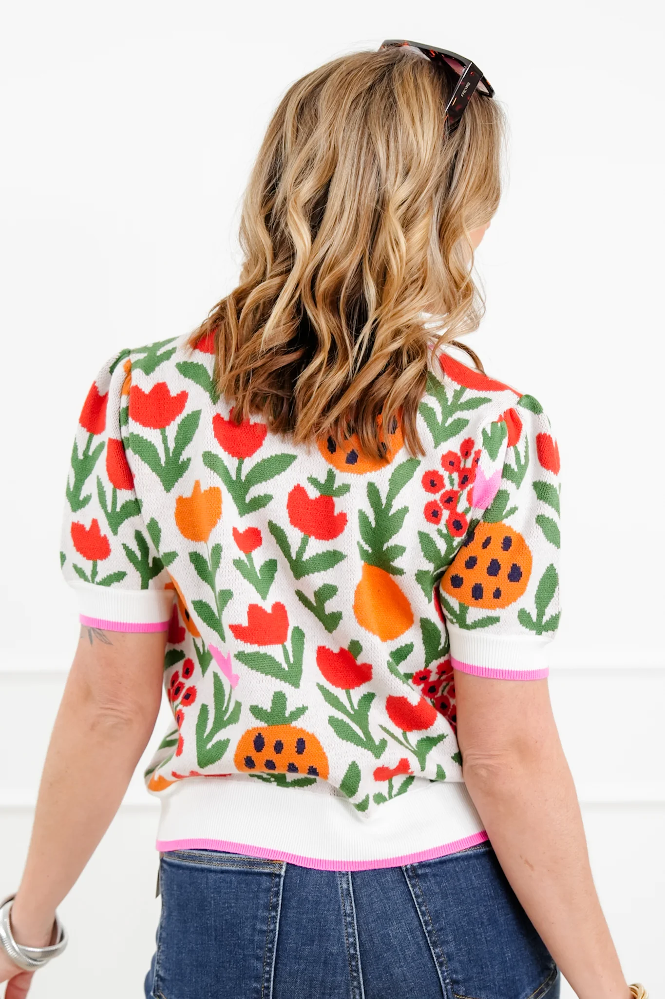 Floral Print Short Sleeve Sweater - Image 5