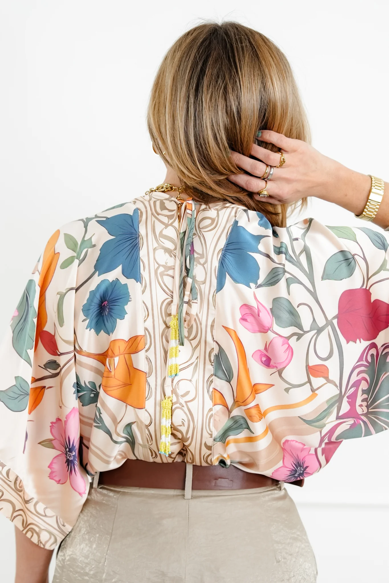 Floral Print Short Sleeve V Neck Bodysuit Blouse - Image 4