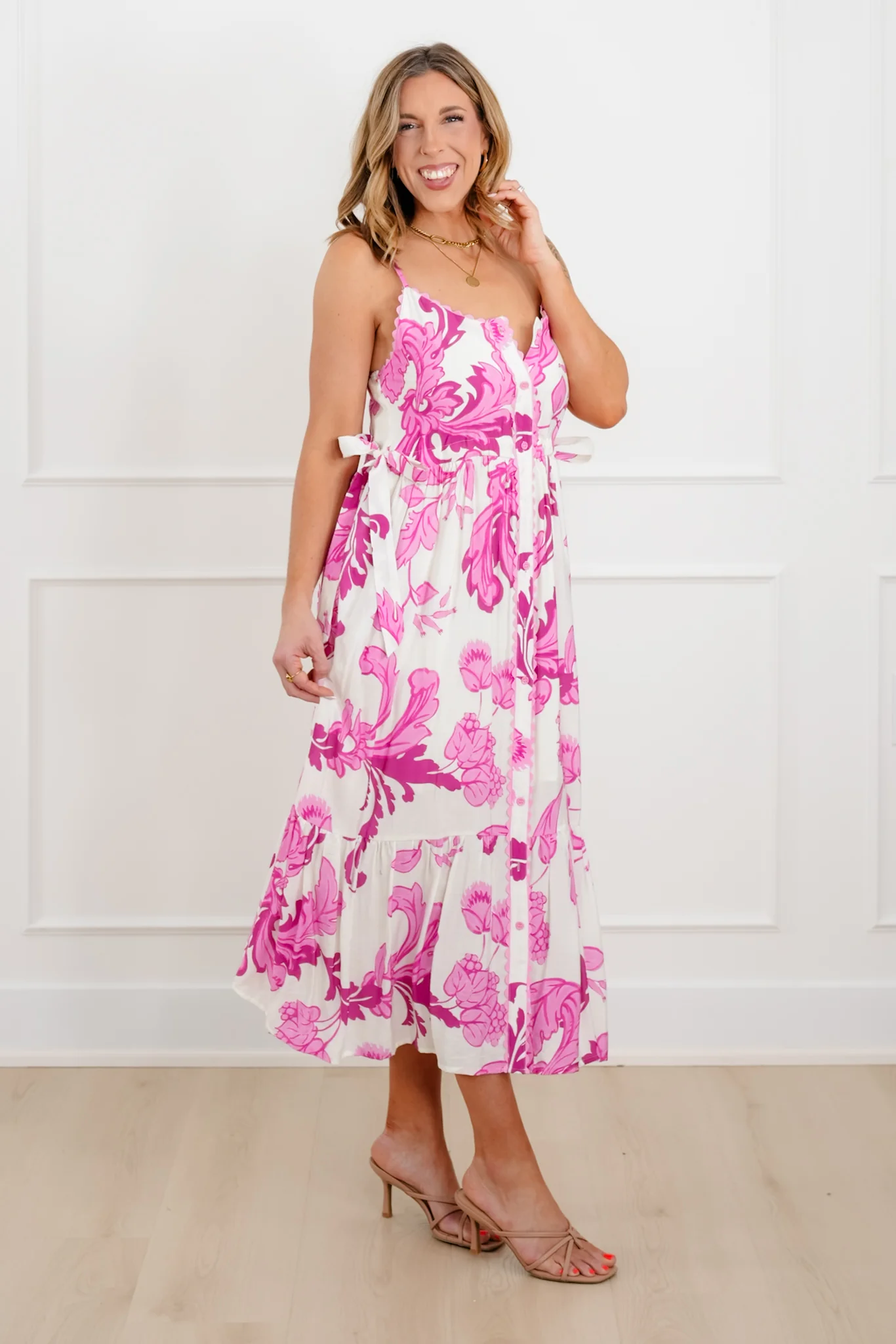 Floral Print Sleeveless Button Down Midi Dress - Image 2