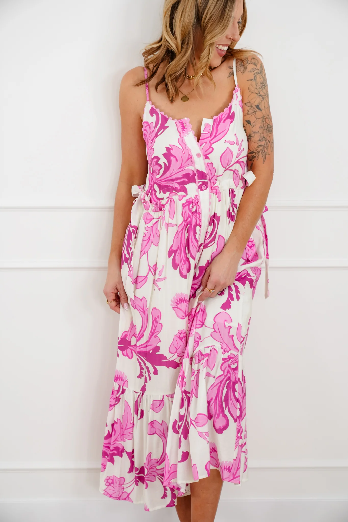 Floral Print Sleeveless Button Down Midi Dress - Image 5