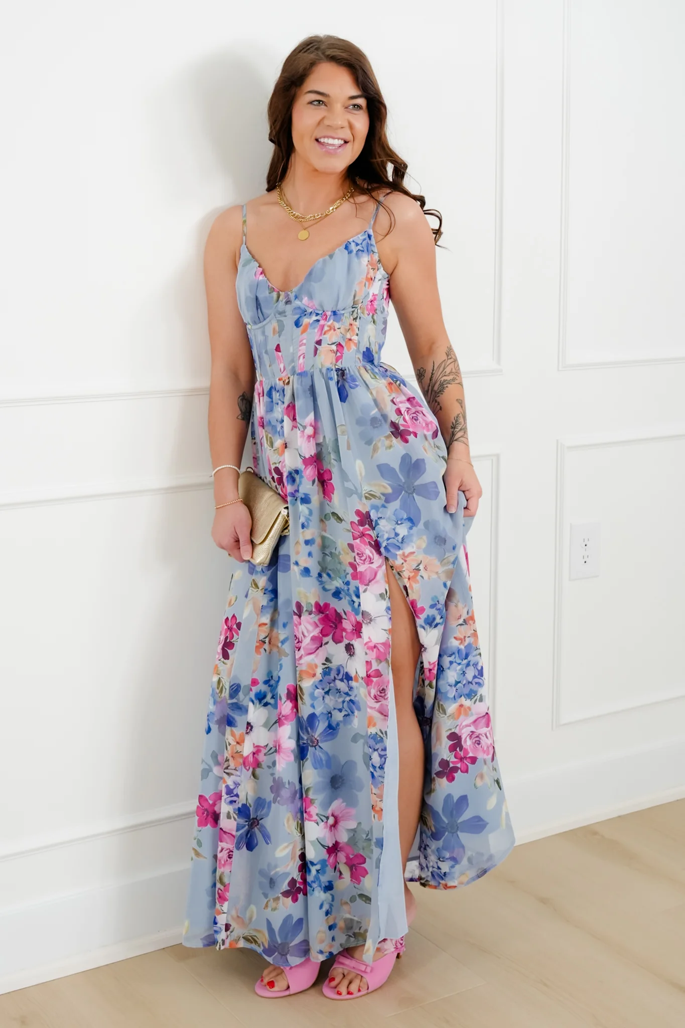 Floral Print Sleeveless Corset Maxi Dress - Image 2
