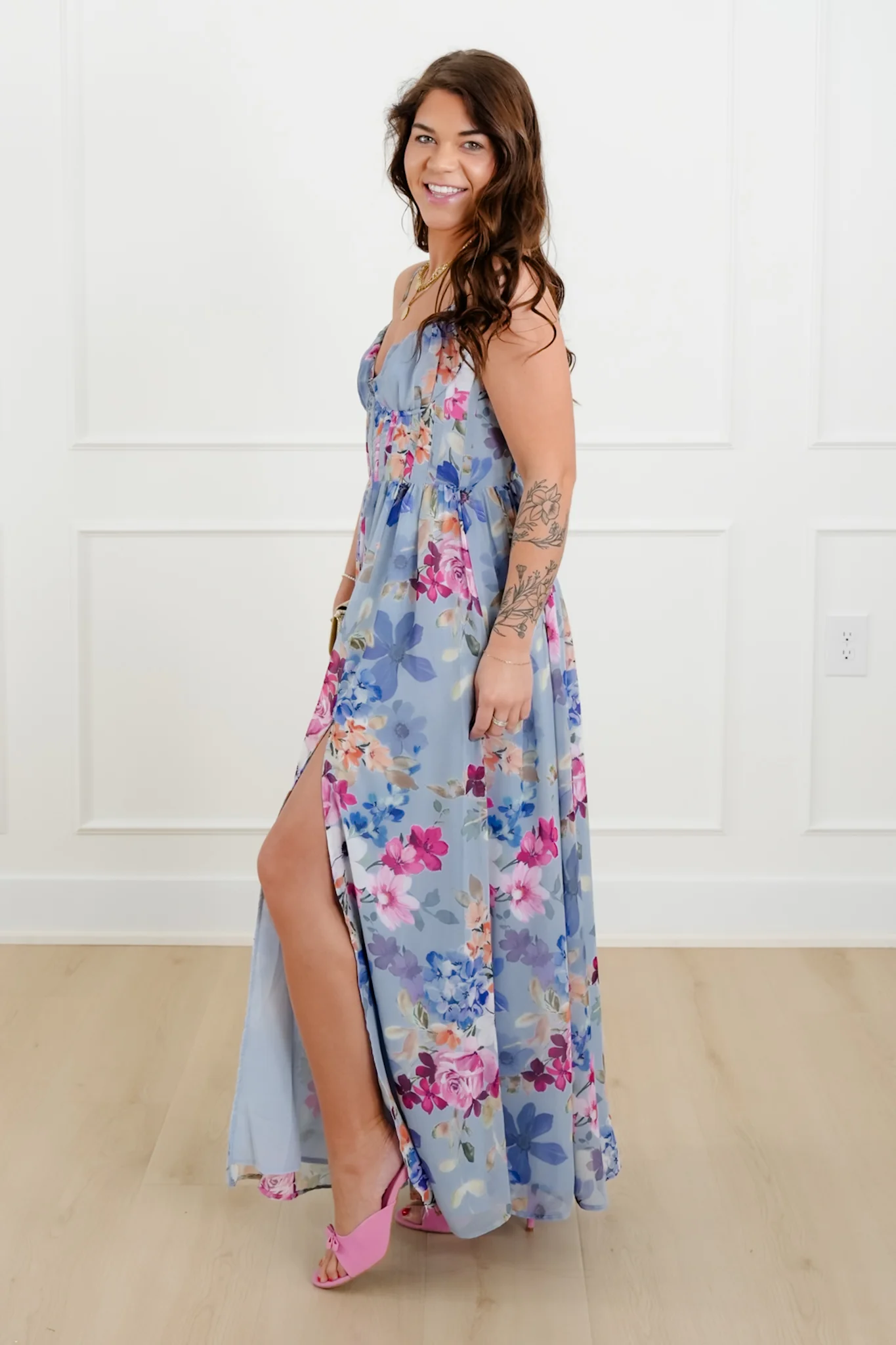 Floral Print Sleeveless Corset Maxi Dress - Image 5