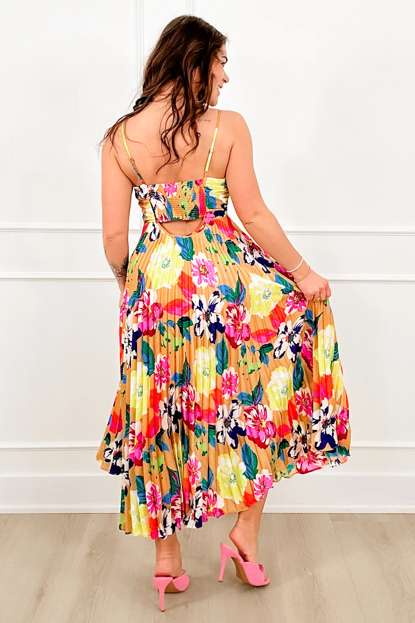 Floral Print Sleeveless Pleated Midi Dress - Image 5