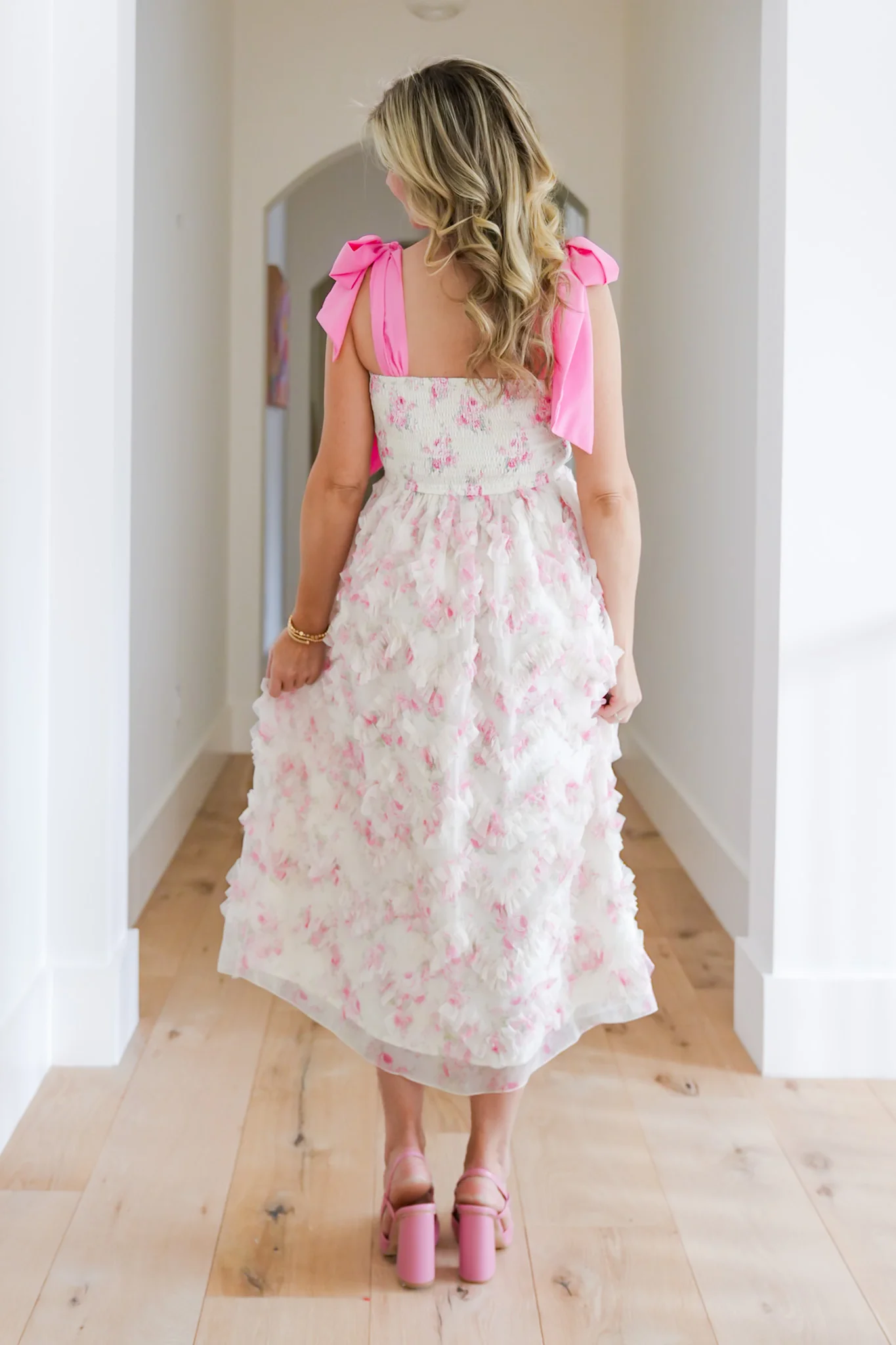 Floral Print Sleeveless Smocked Ruffle Dress - Image 3