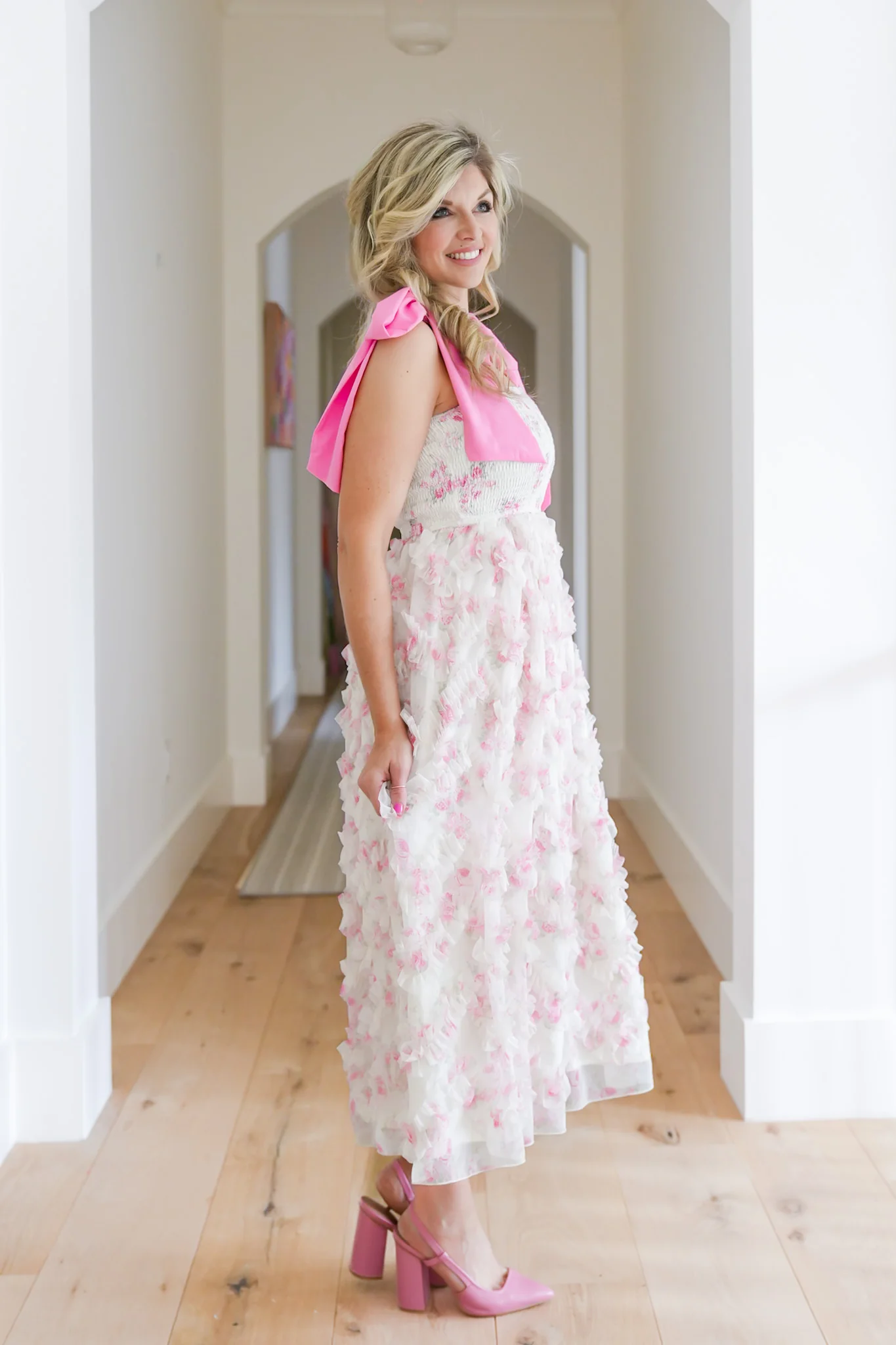 Floral Print Sleeveless Smocked Ruffle Dress - Image 4