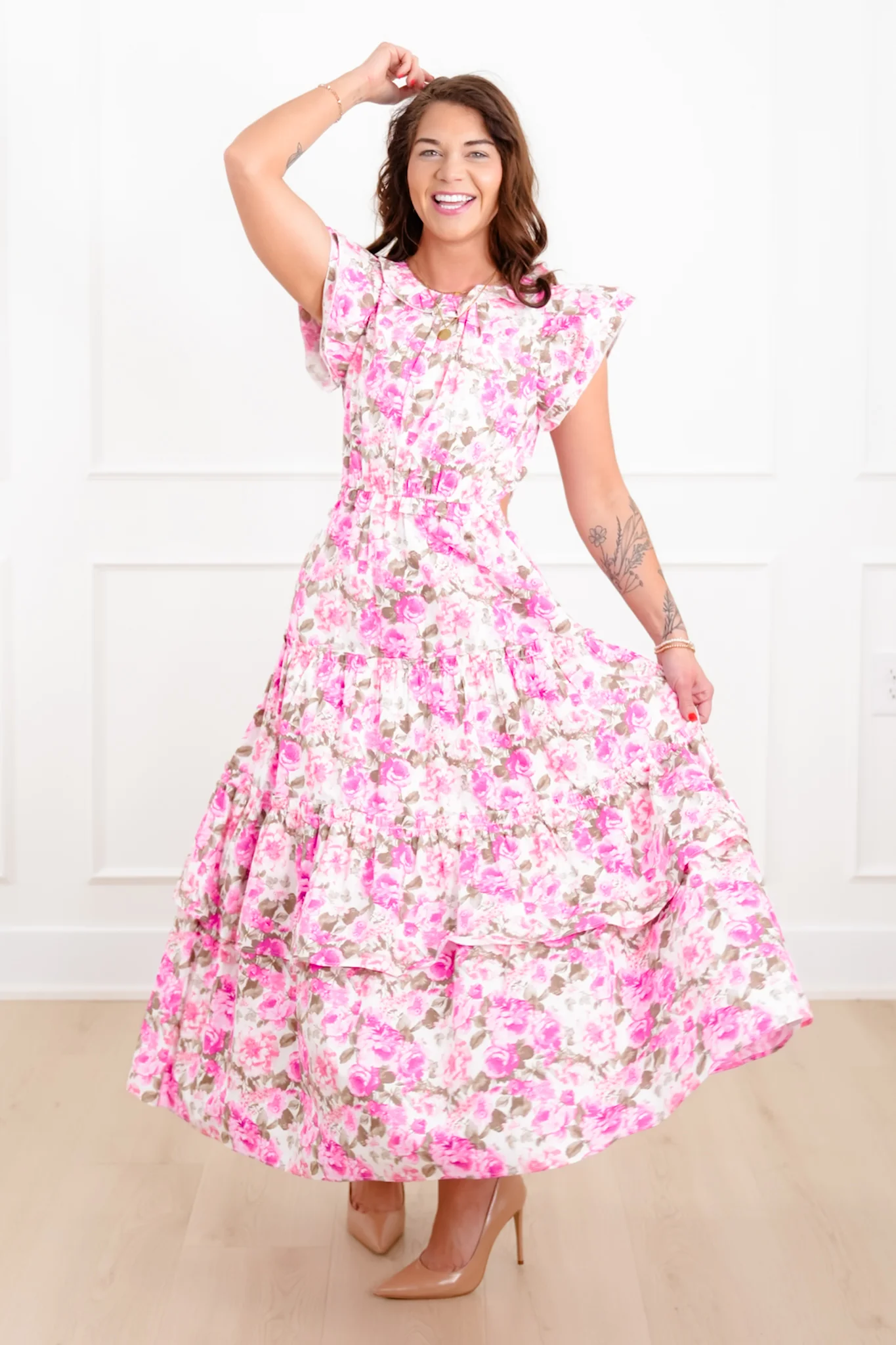 Floral Print Tiered Maxi Dress with Side Cut Out Detail - Image 12