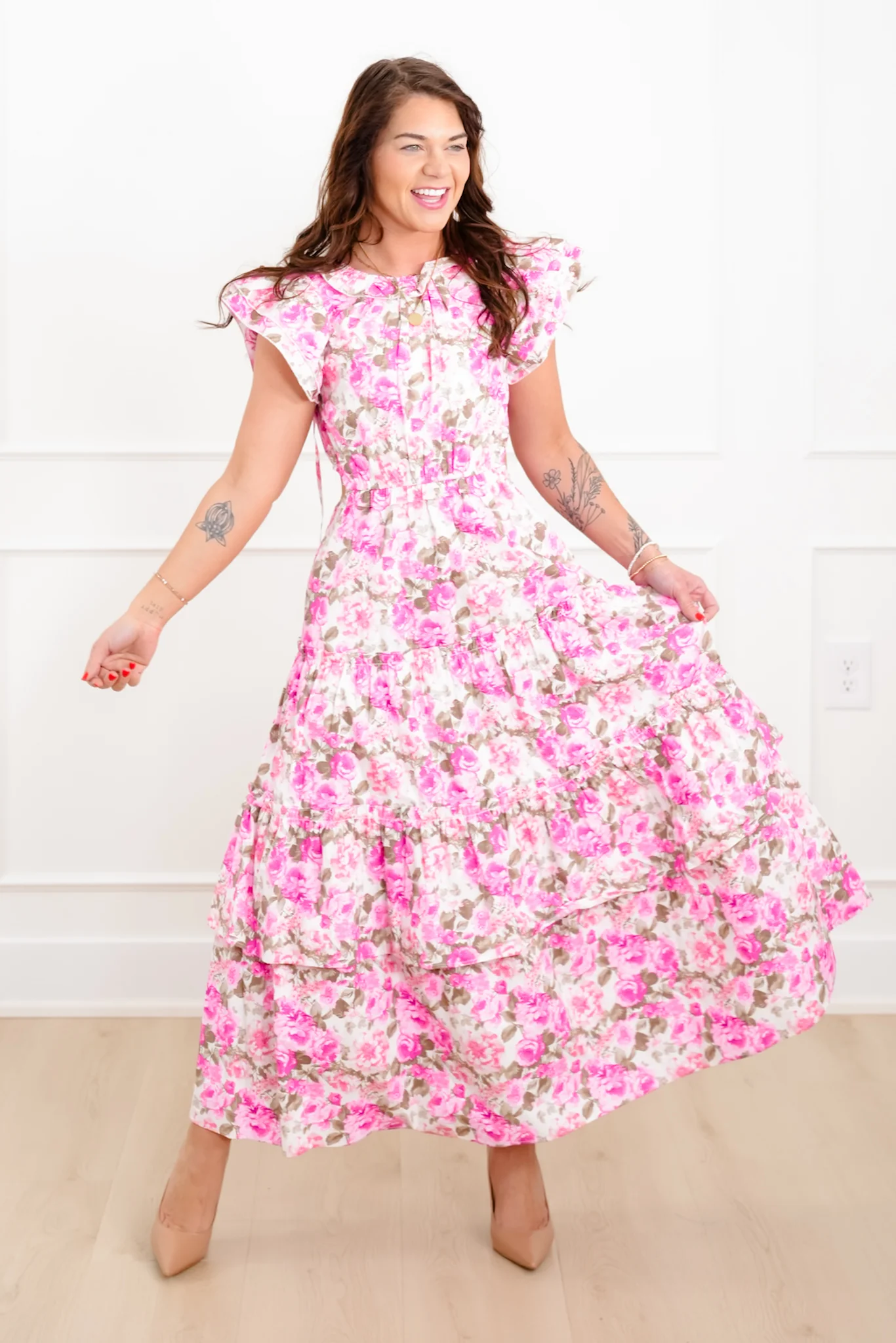 Floral Print Tiered Maxi Dress with Side Cut Out Detail - Image 2