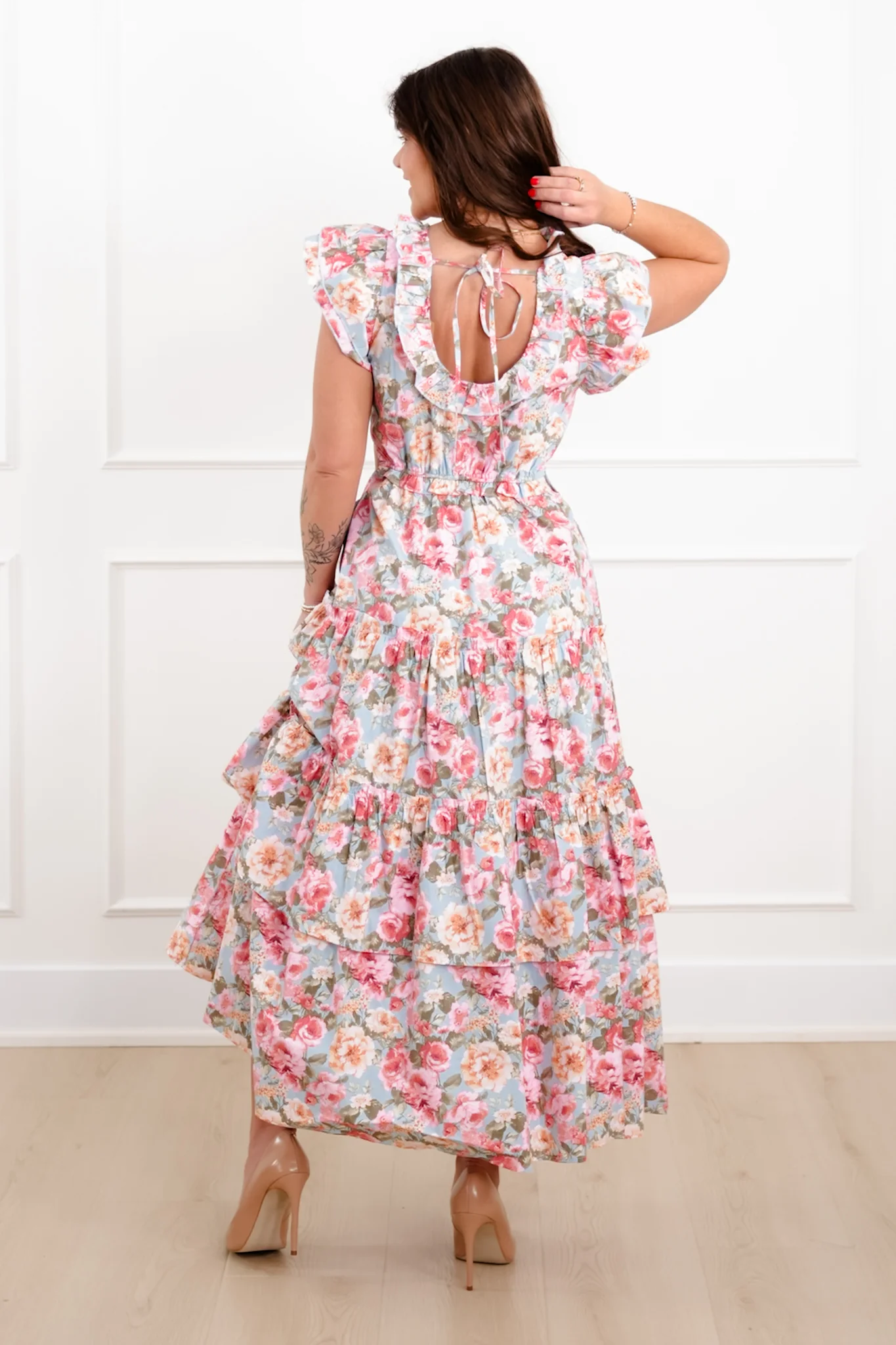 Floral Print Tiered Maxi Dress with Side Cut Out Detail - Image 7