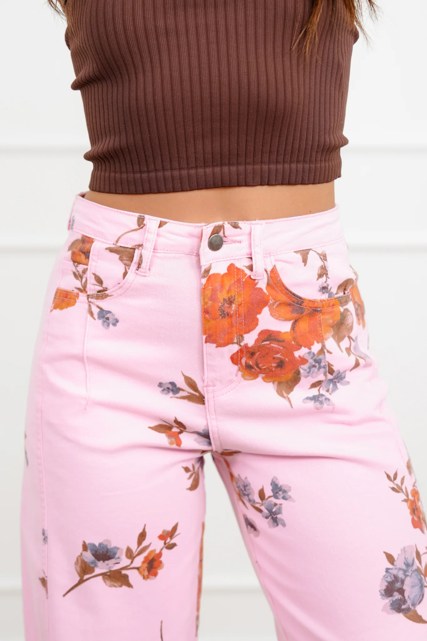 Floral Print Twill High Rise Barrel Pants - Image 10