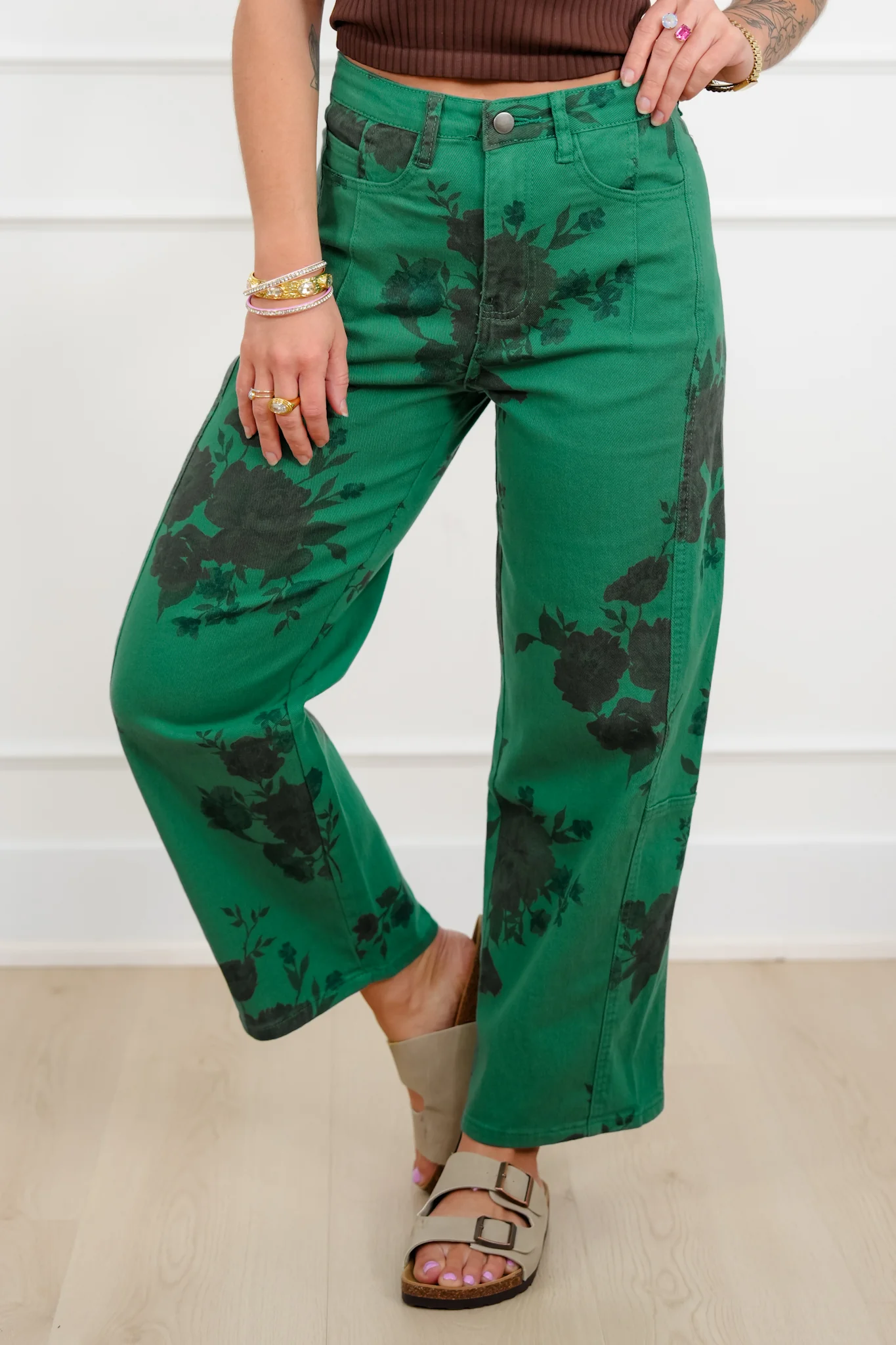Floral Print Twill High Rise Barrel Pants - Image 3