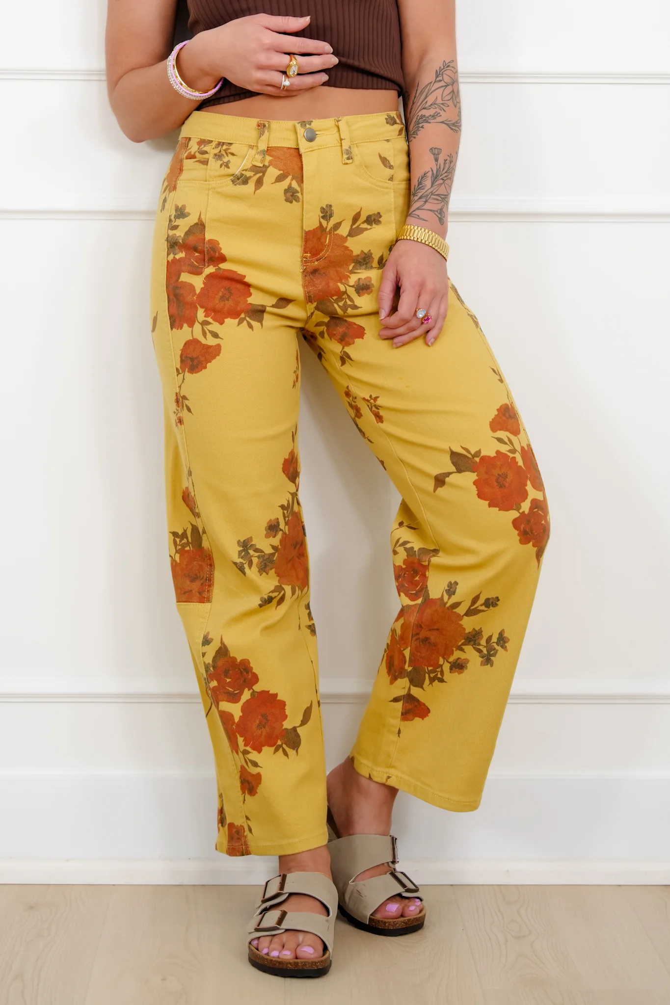 Floral Print Twill High Rise Barrel Pants - Image 5