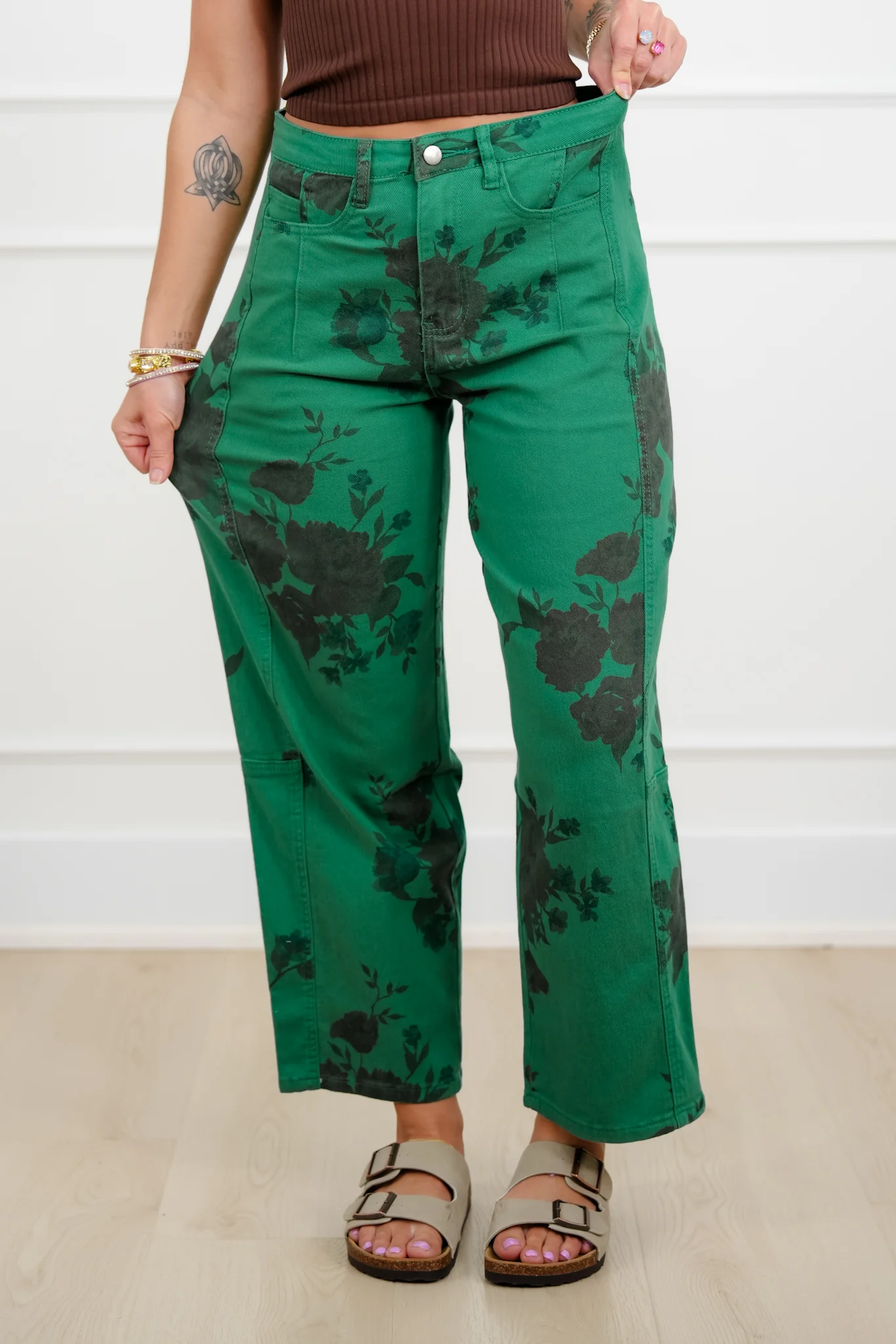 Floral Print Twill High Rise Barrel Pants - Image 7
