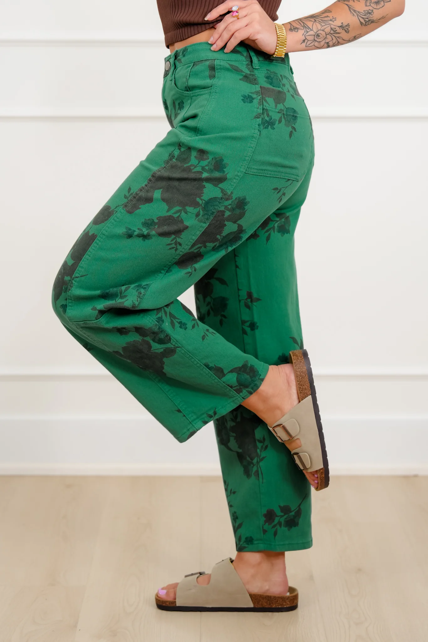 Floral Print Twill High Rise Barrel Pants - Image 8