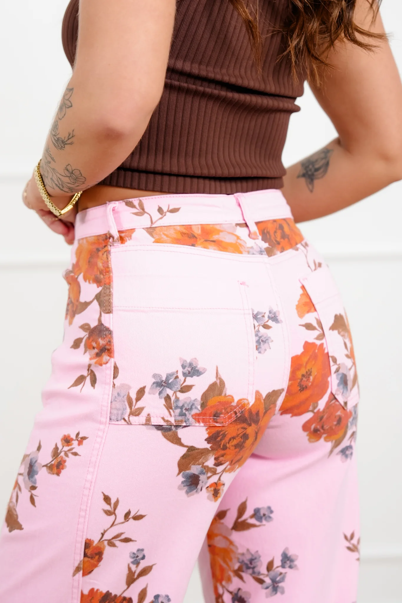 Floral Print Twill High Rise Barrel Pants - Image 9