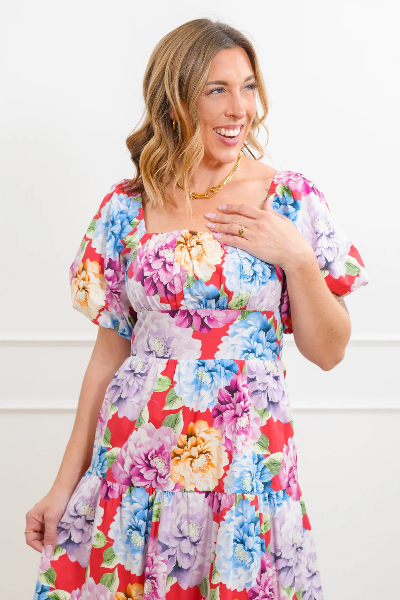 Floral Short Puff Sleeve Tiered Maxi Dress - Image 2