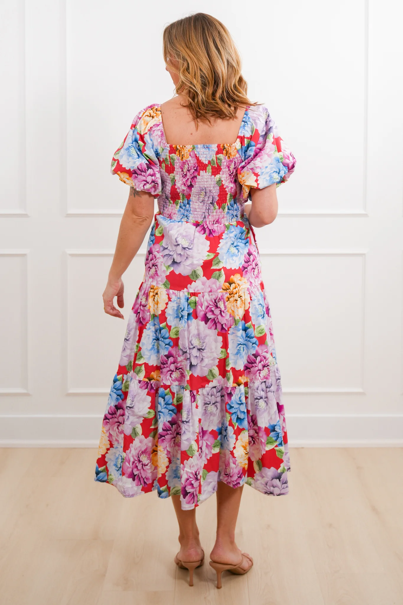 Floral Short Puff Sleeve Tiered Maxi Dress - Image 4