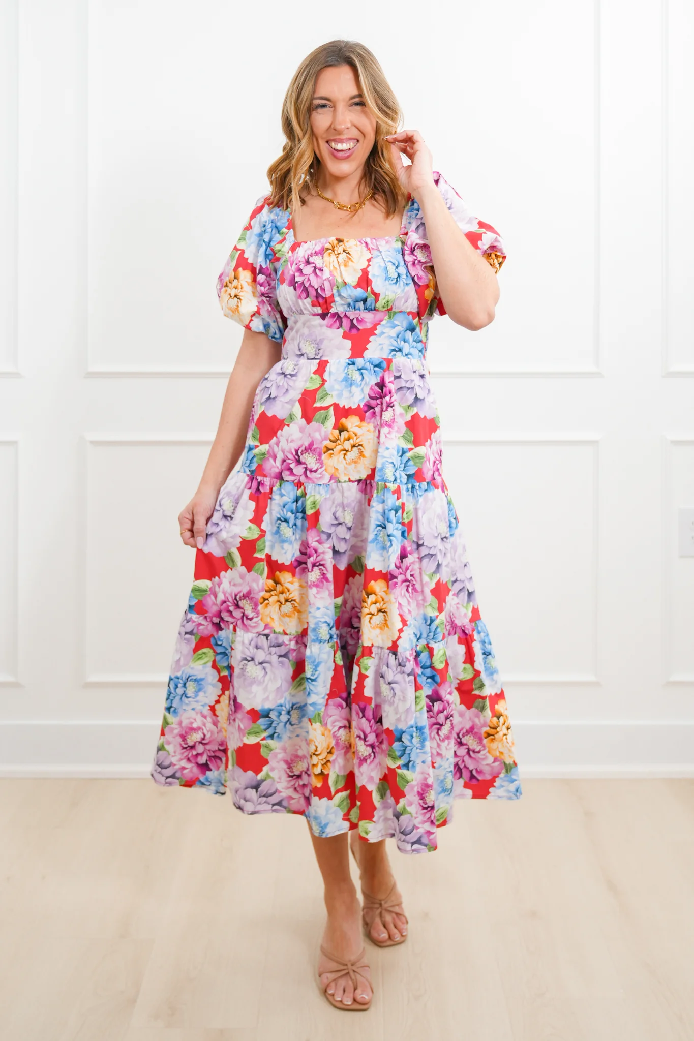 Floral Short Puff Sleeve Tiered Maxi Dress - Image 5