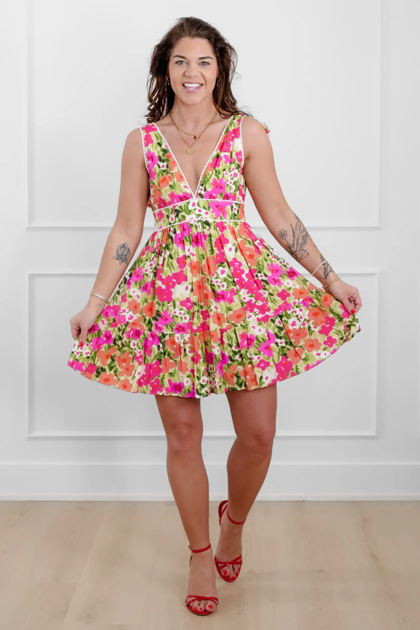 Floral Sleeveless Deep V-Neck Dress - Image 6