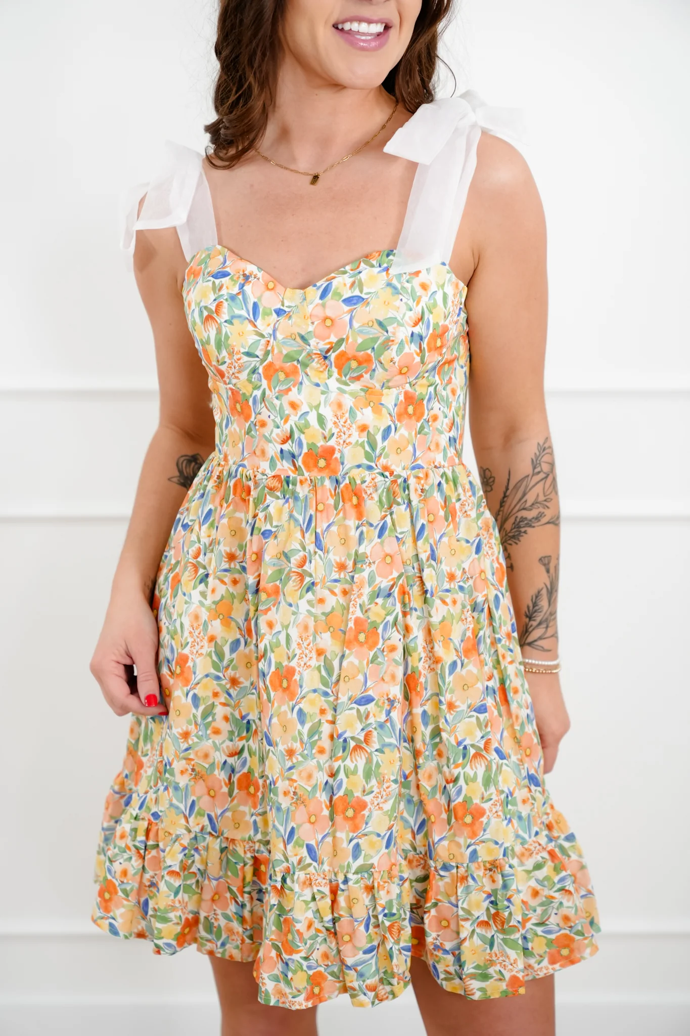 Floral Sleeveless Sweet Heart Neck Mini Dress - Image 3