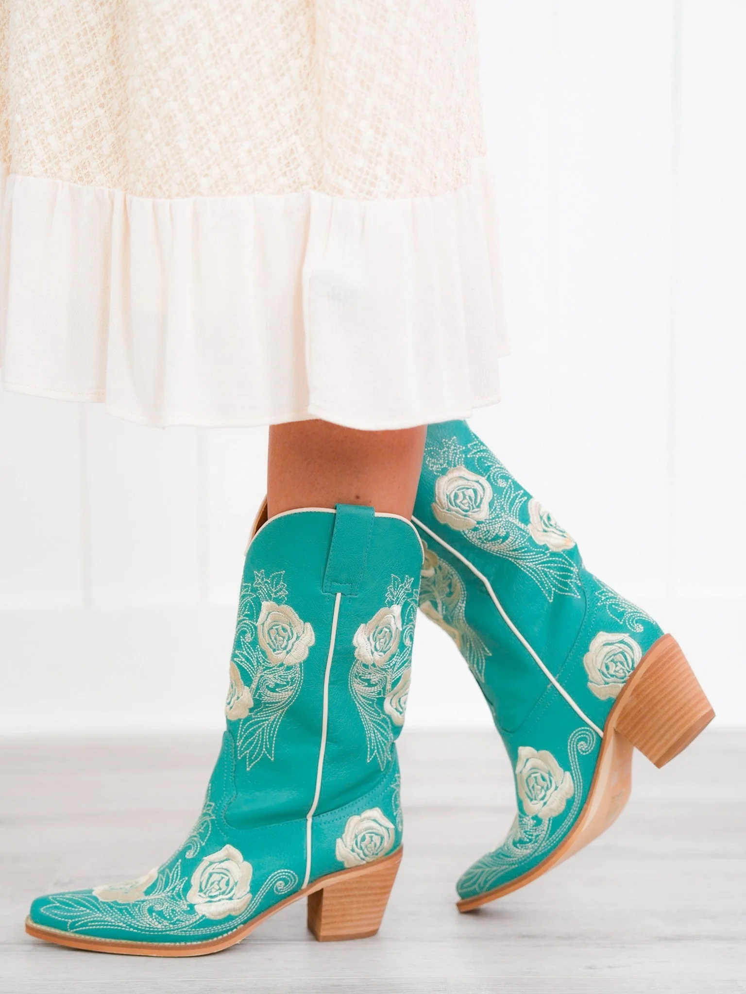 Floral Stitched Western Style Boots - Image 3