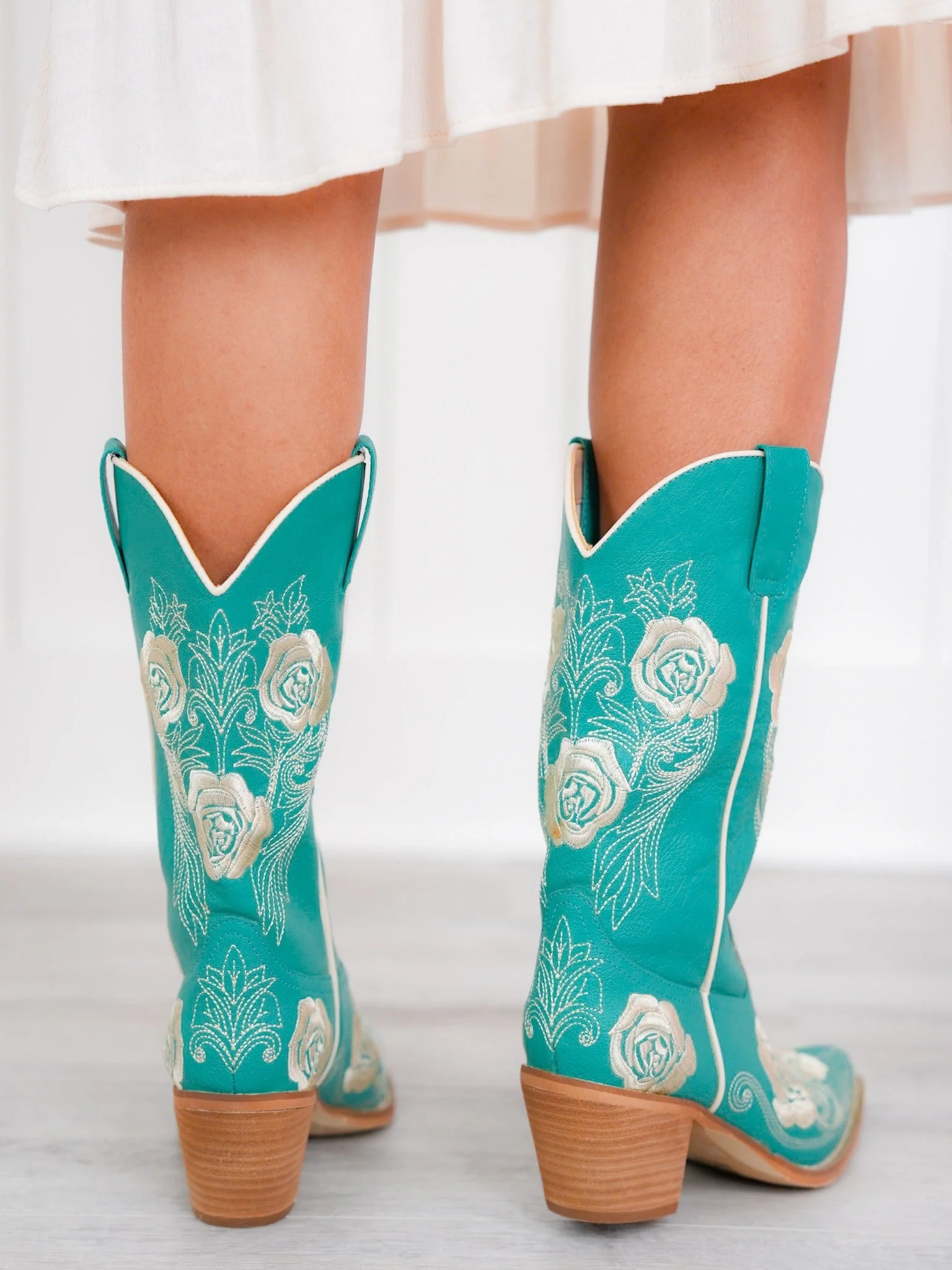 Floral Stitched Western Style Boots - Image 4