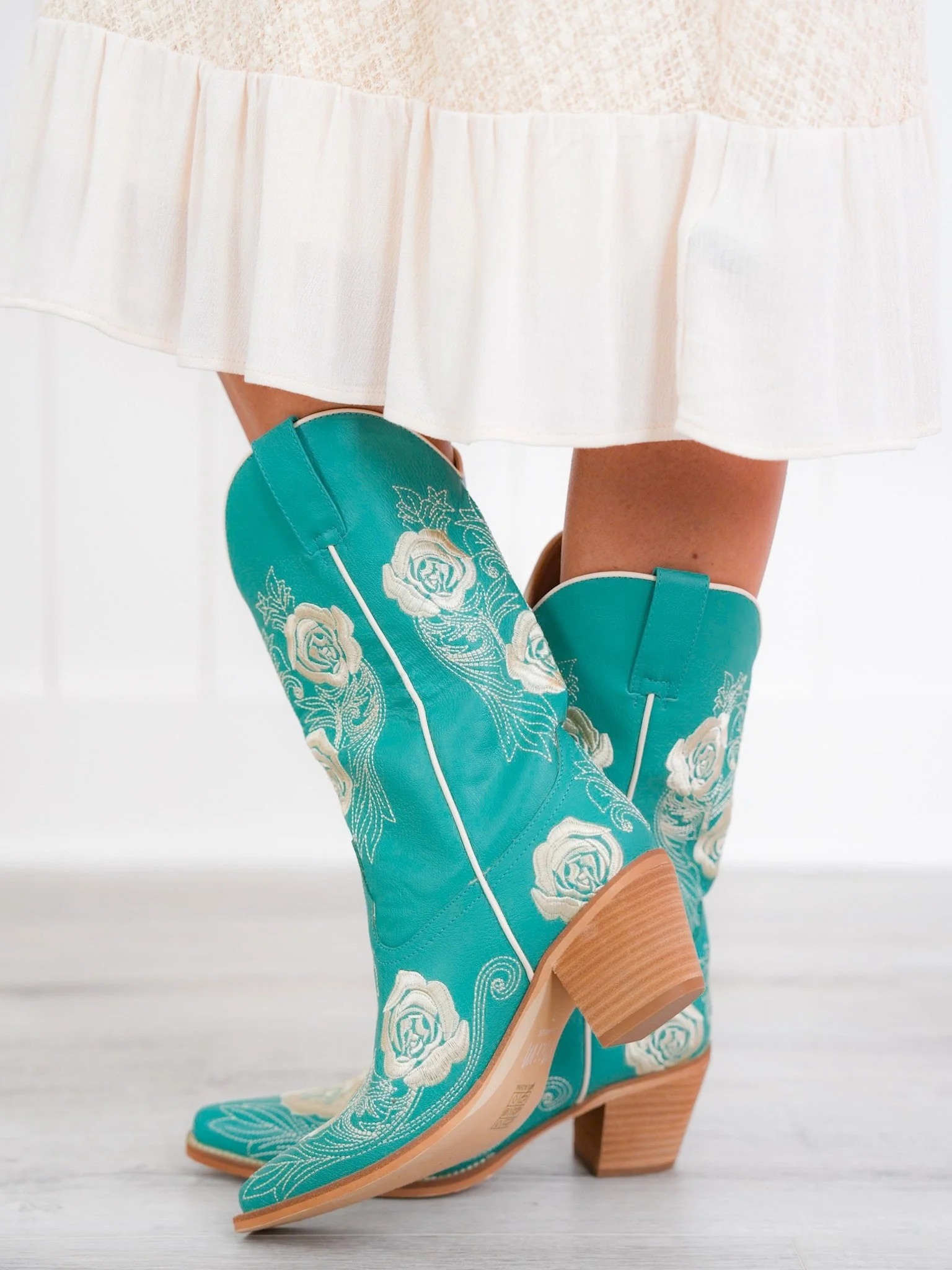 Floral Stitched Western Style Boots - Image 5