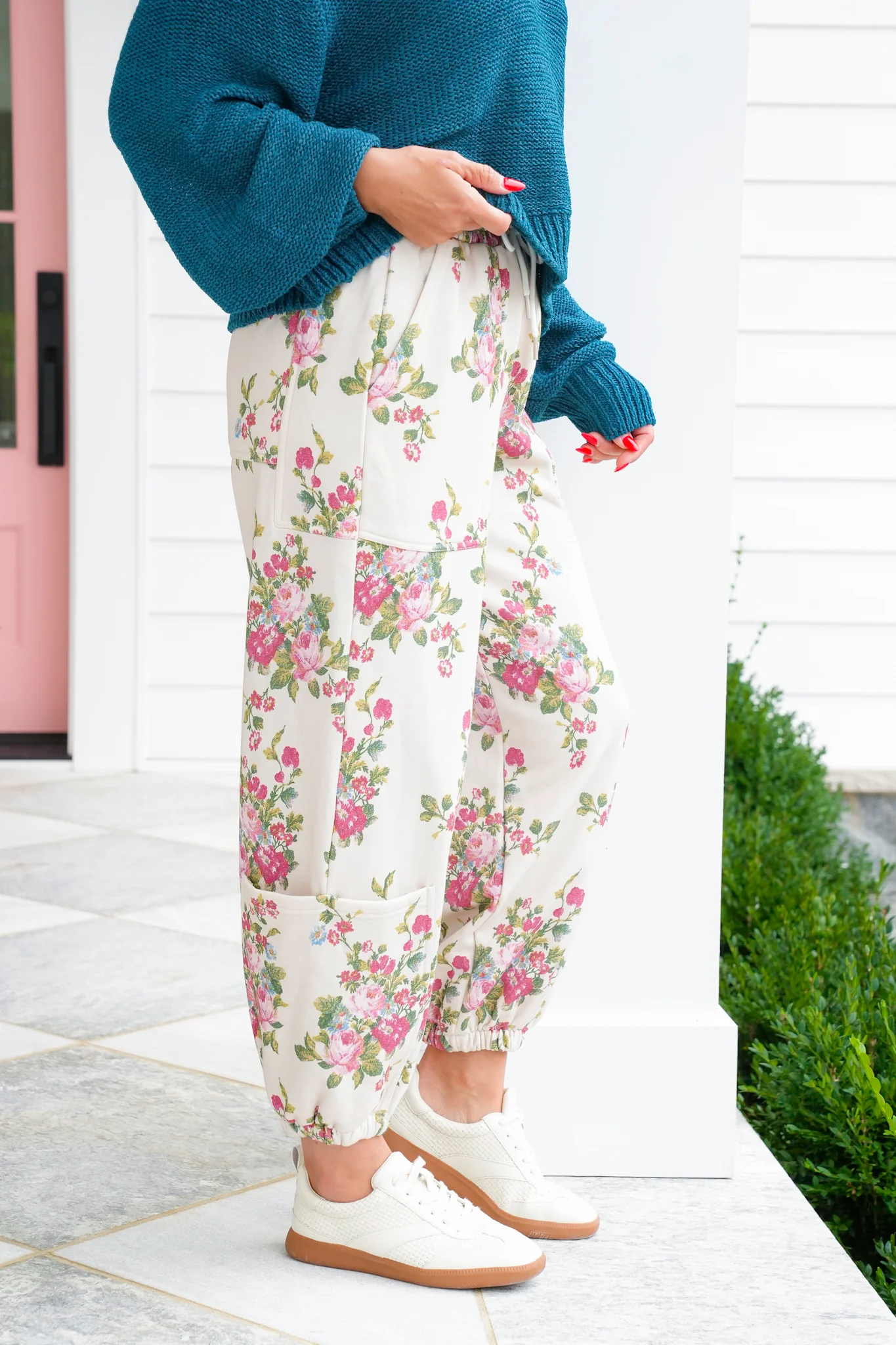 Floral Print Elastic Waist Jogger with Drawstring - Image 4