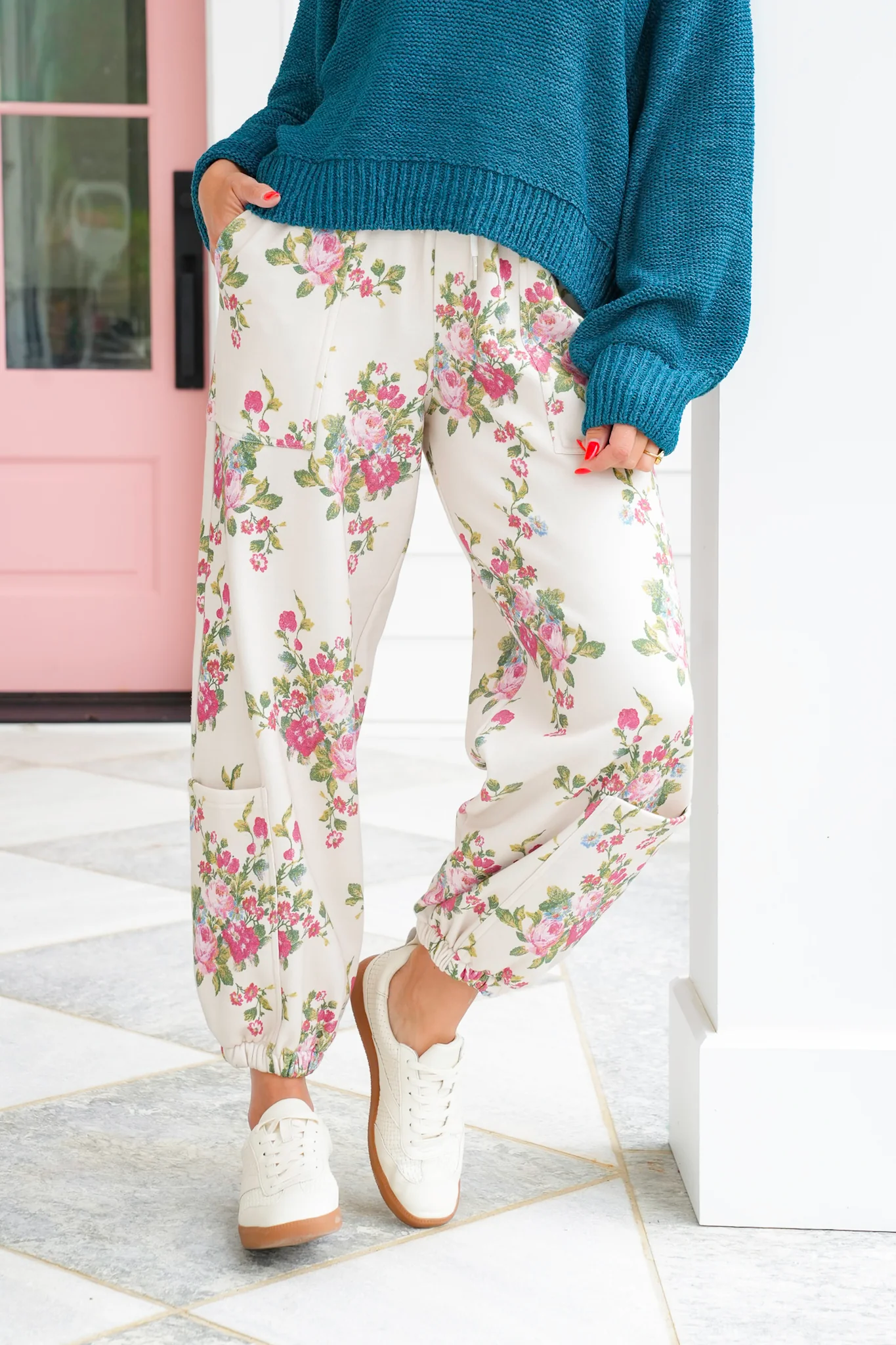 Floral Print Elastic Waist Jogger with Drawstring - Image 6