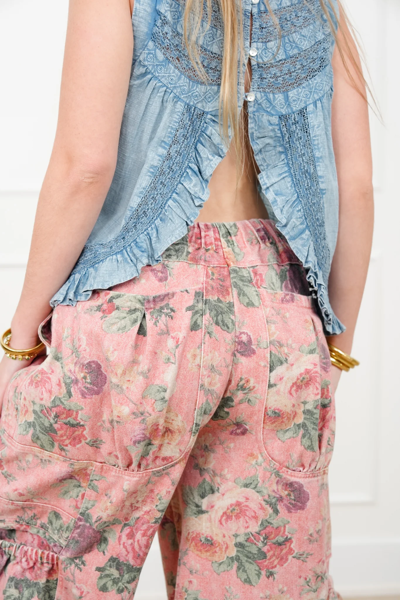 Plus/Reg Flower Print Elastic Waist Wide leg Pants - Image 3