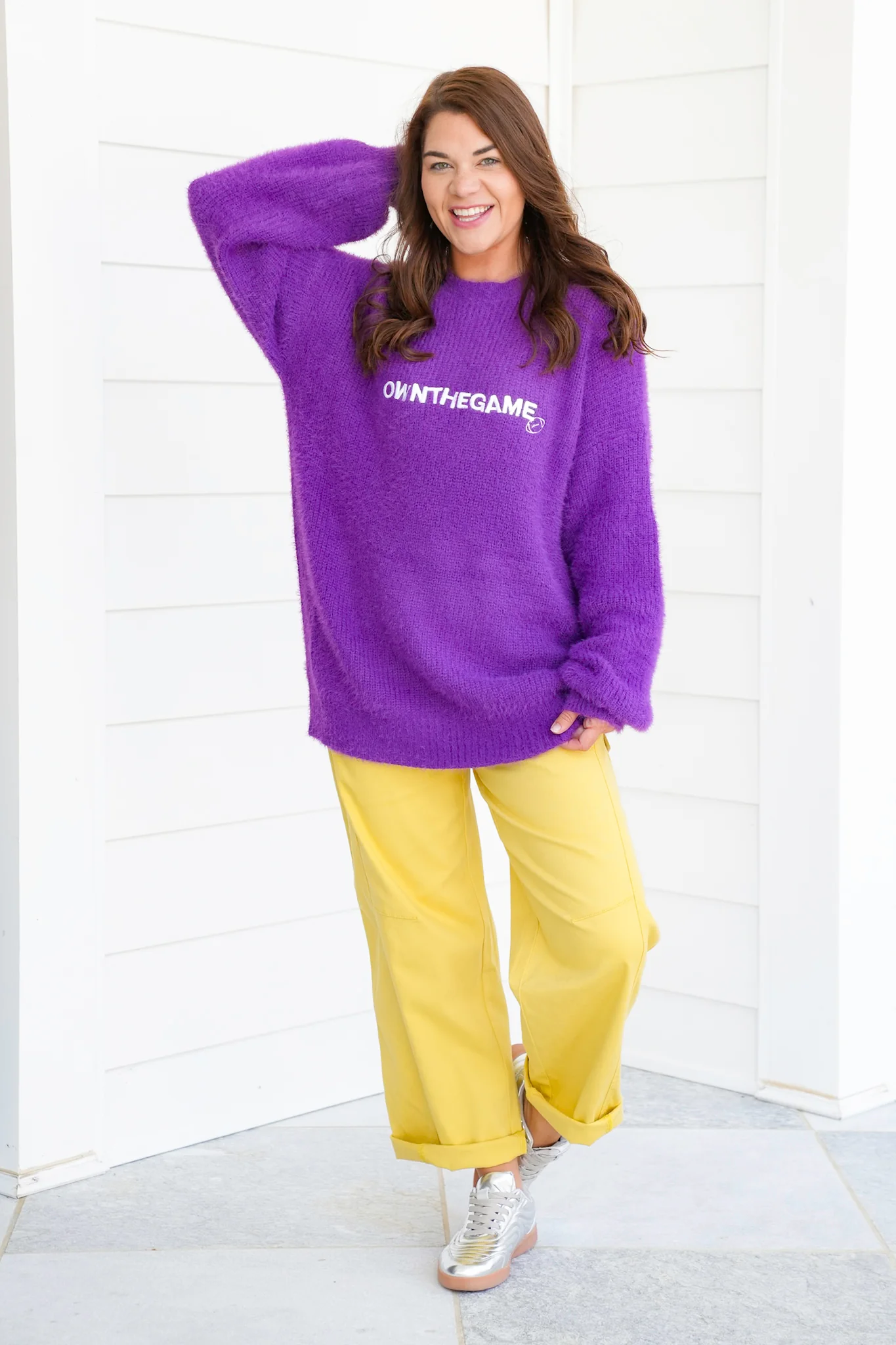 Fuzzy Long Sleeve "Own The Game" Pullover Sweater - Image 8