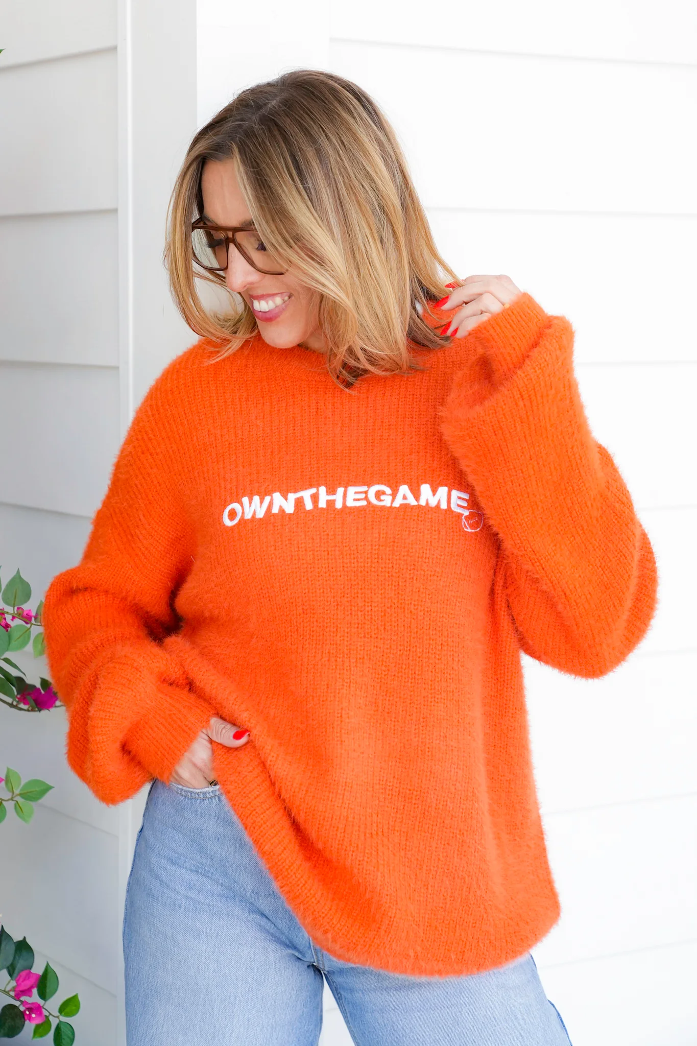 Fuzzy Long Sleeve "Own The Game" Pullover Sweater - Image 9