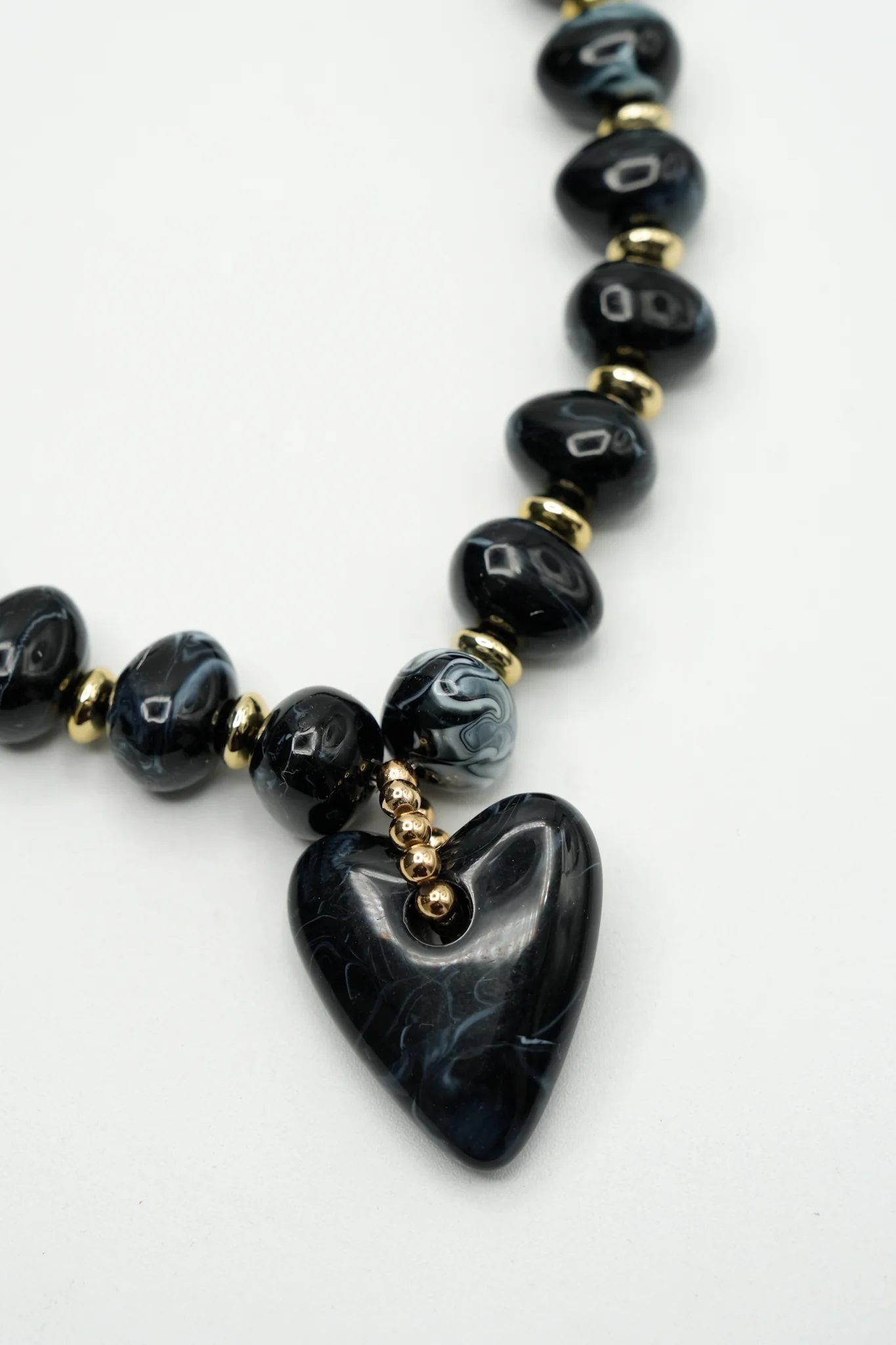 Gemelli Athens Black Beaded Heart Charm Necklace - Image 2