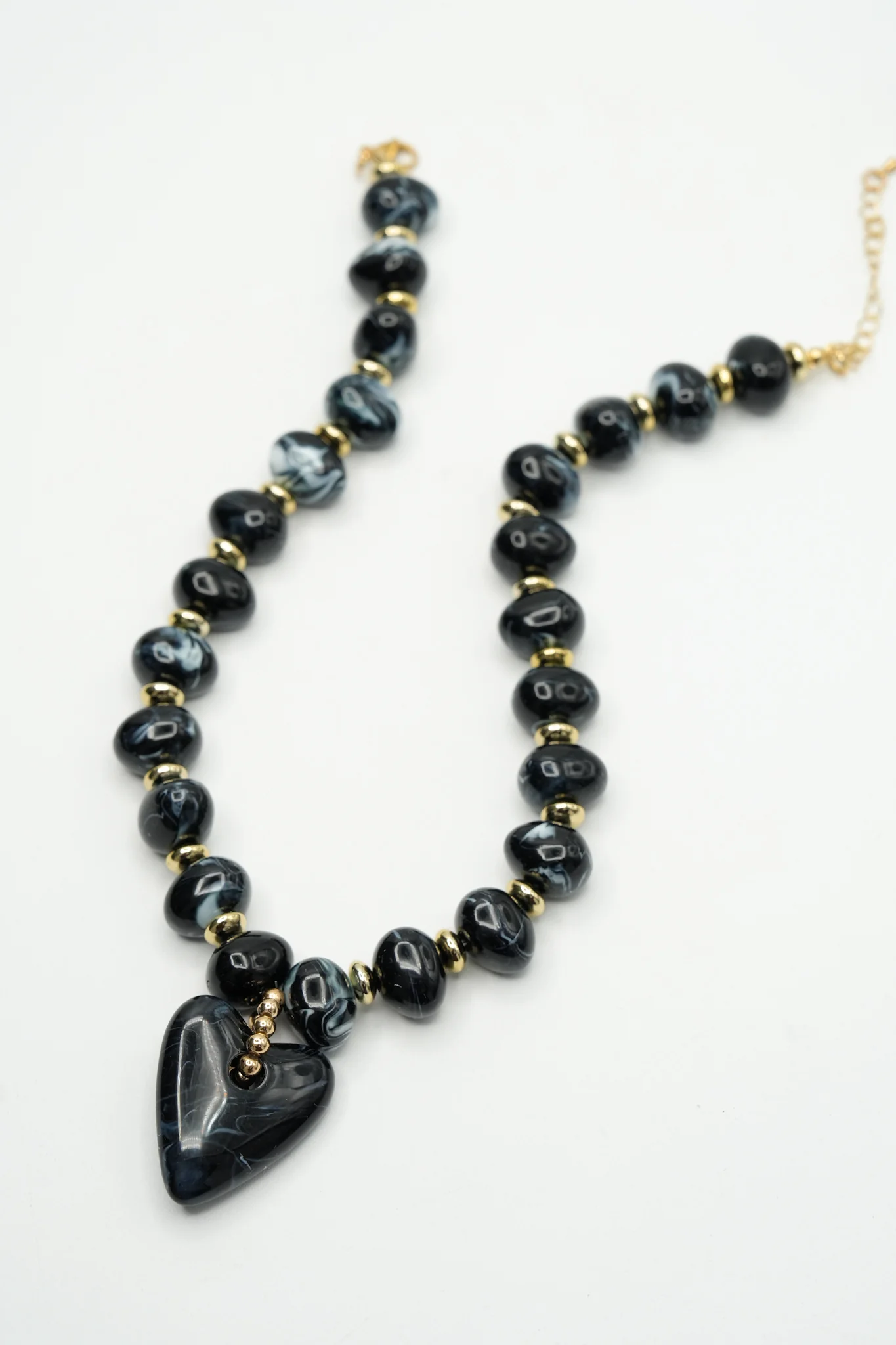 Gemelli Athens Black Beaded Heart Charm Necklace - Image 3
