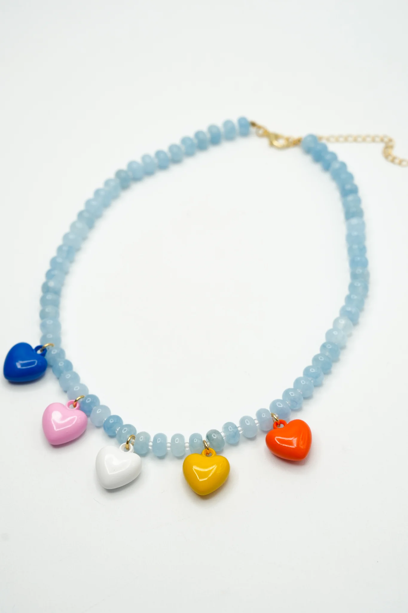 Gemelli Larissa Blue Beaded Necklace with Colorful Heart Charms - Image 2