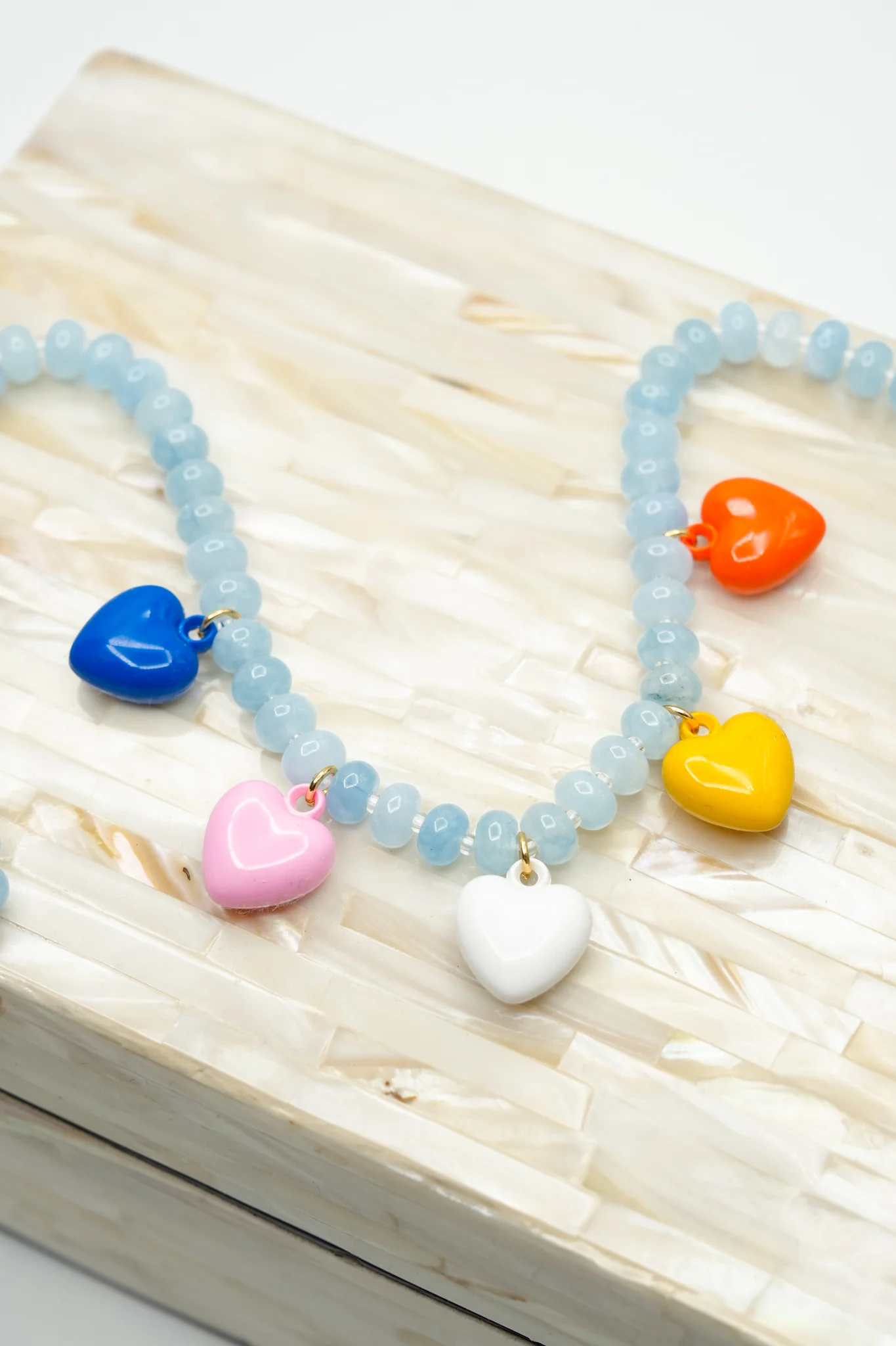 Gemelli Larissa Blue Beaded Necklace with Colorful Heart Charms - Image 3