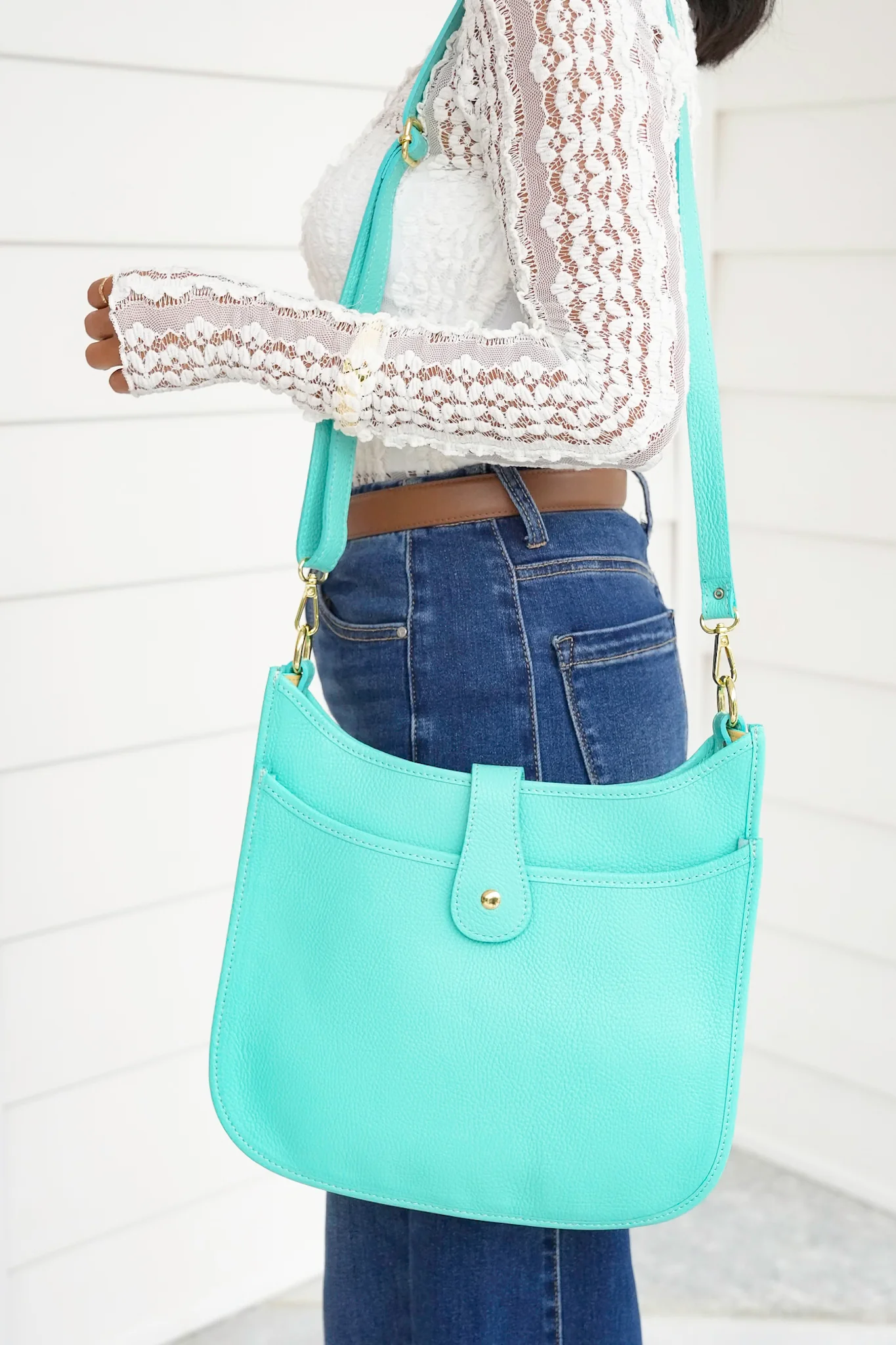 Genuine Italian Leather Teal Blue Big Messenger Bag - Image 3