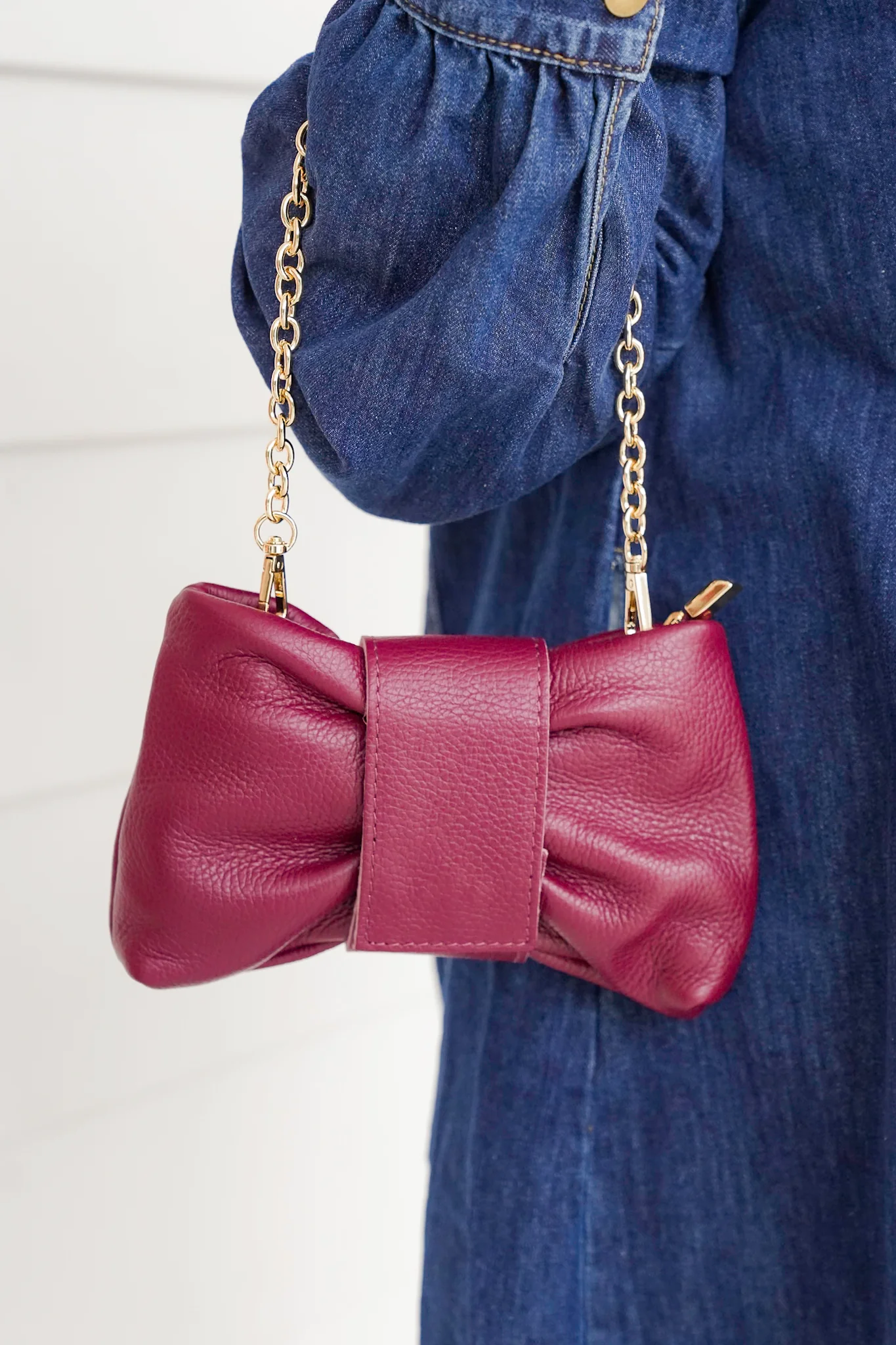 Genuine Italian Leather Bow Clutch, Top Handle Crossbody - Image 3