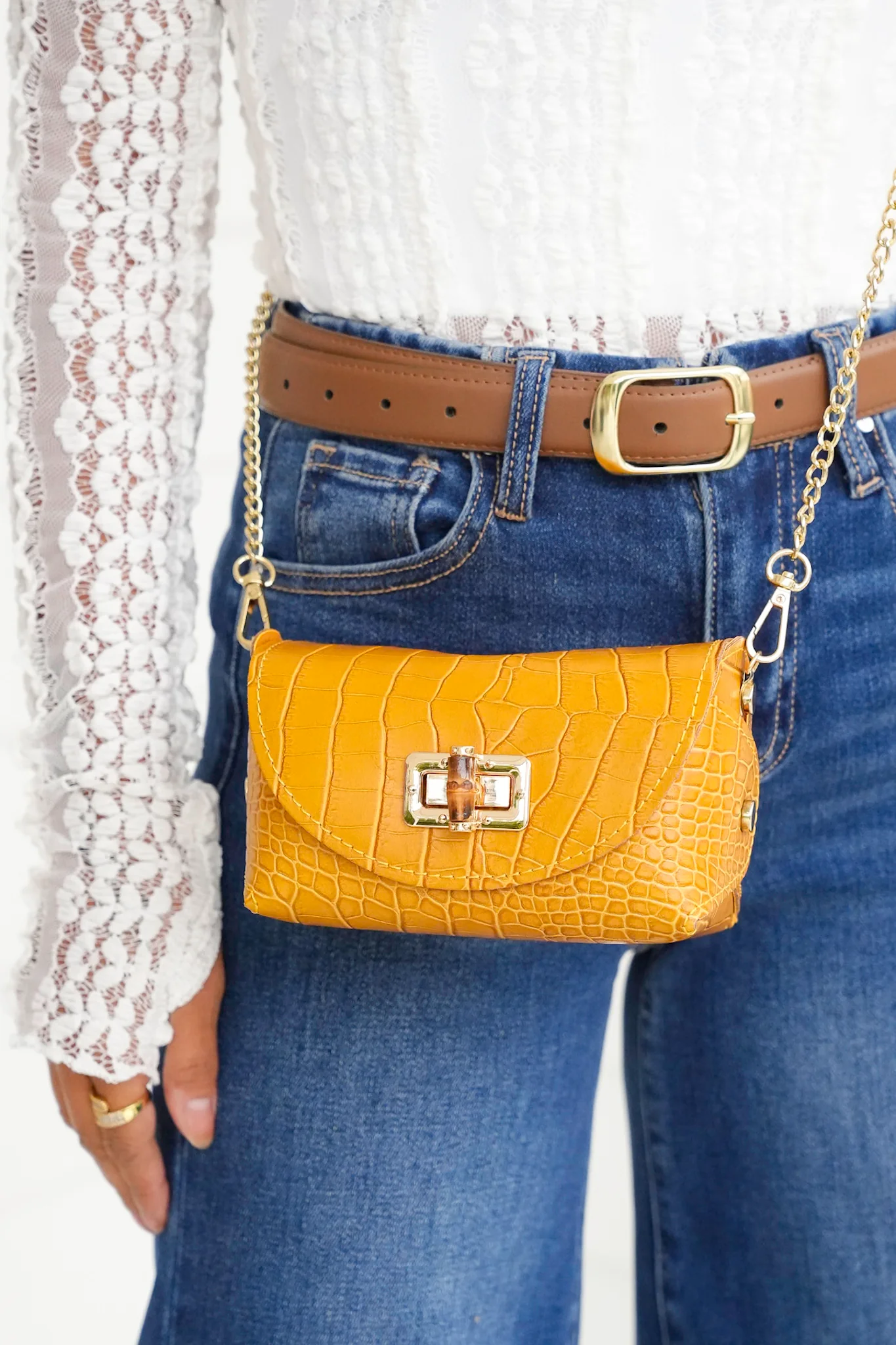 Genuine Italian Leather Croc-Embossed Pouch and Crossbody Bag - Image 5