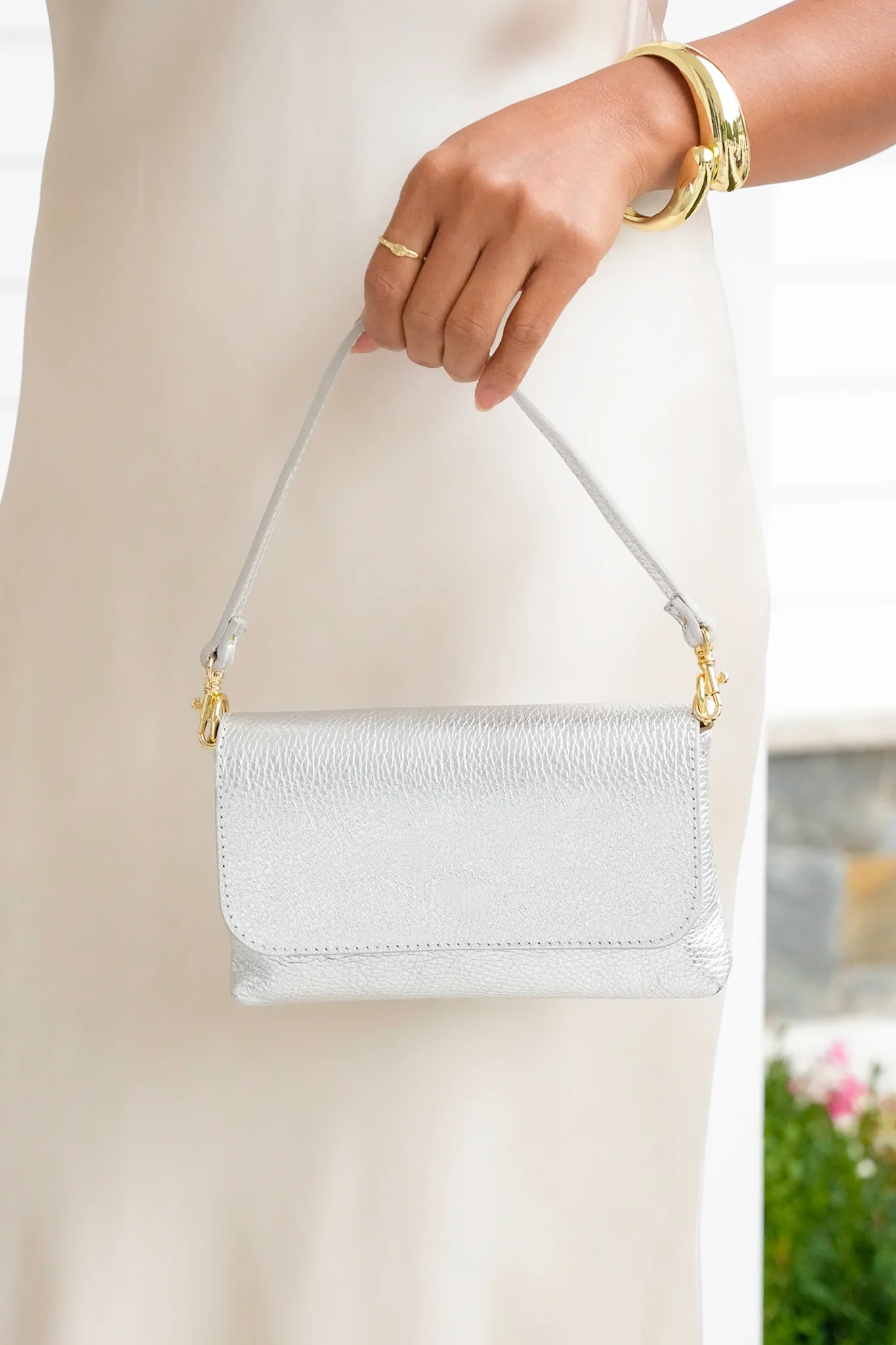 Genuine Italian Leather Shimmer Crossbody Clutch - Image 3