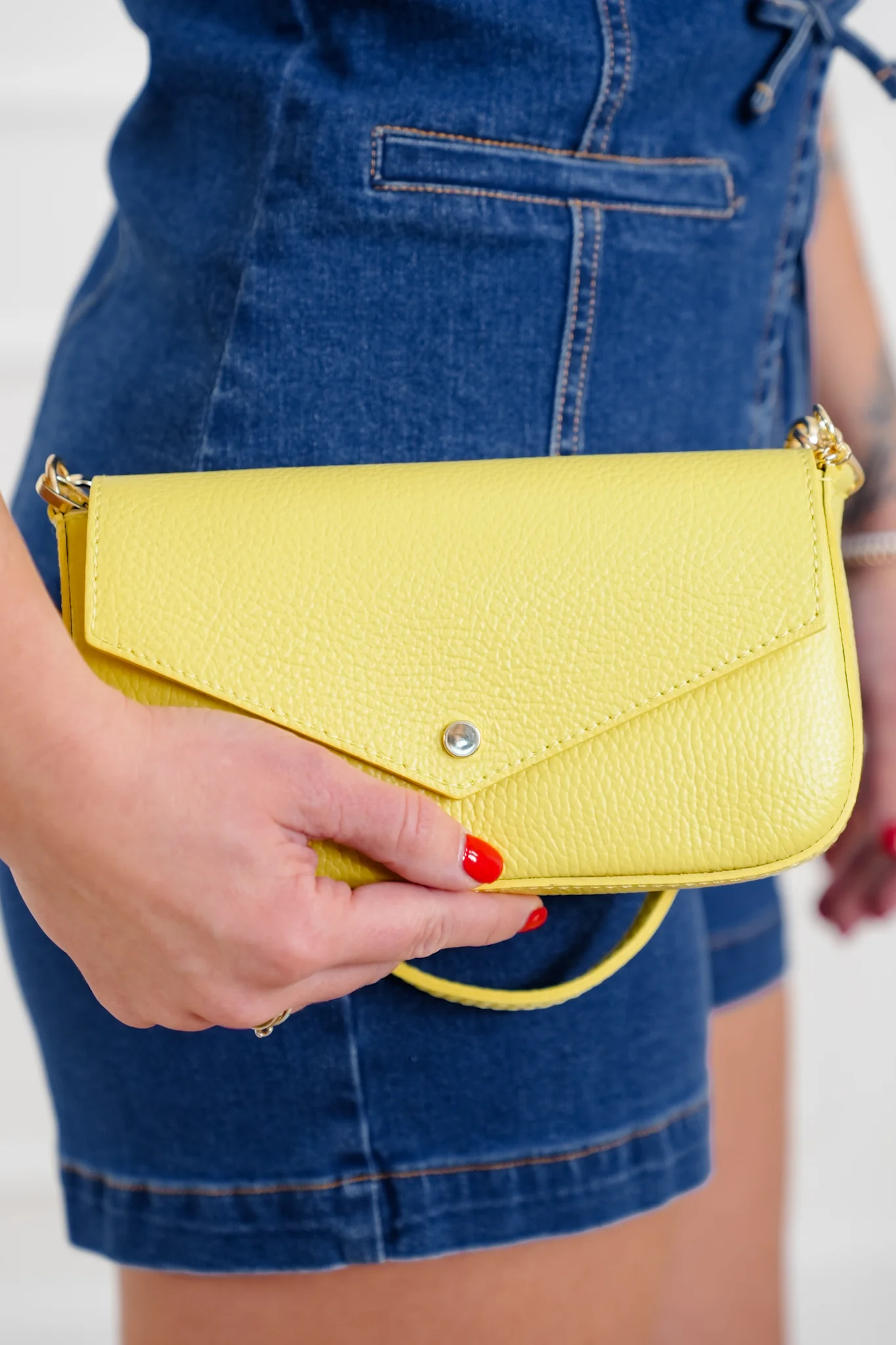 Genuine Italian Leather Handle and Crossbody Envelope-Style Bag - Image 3