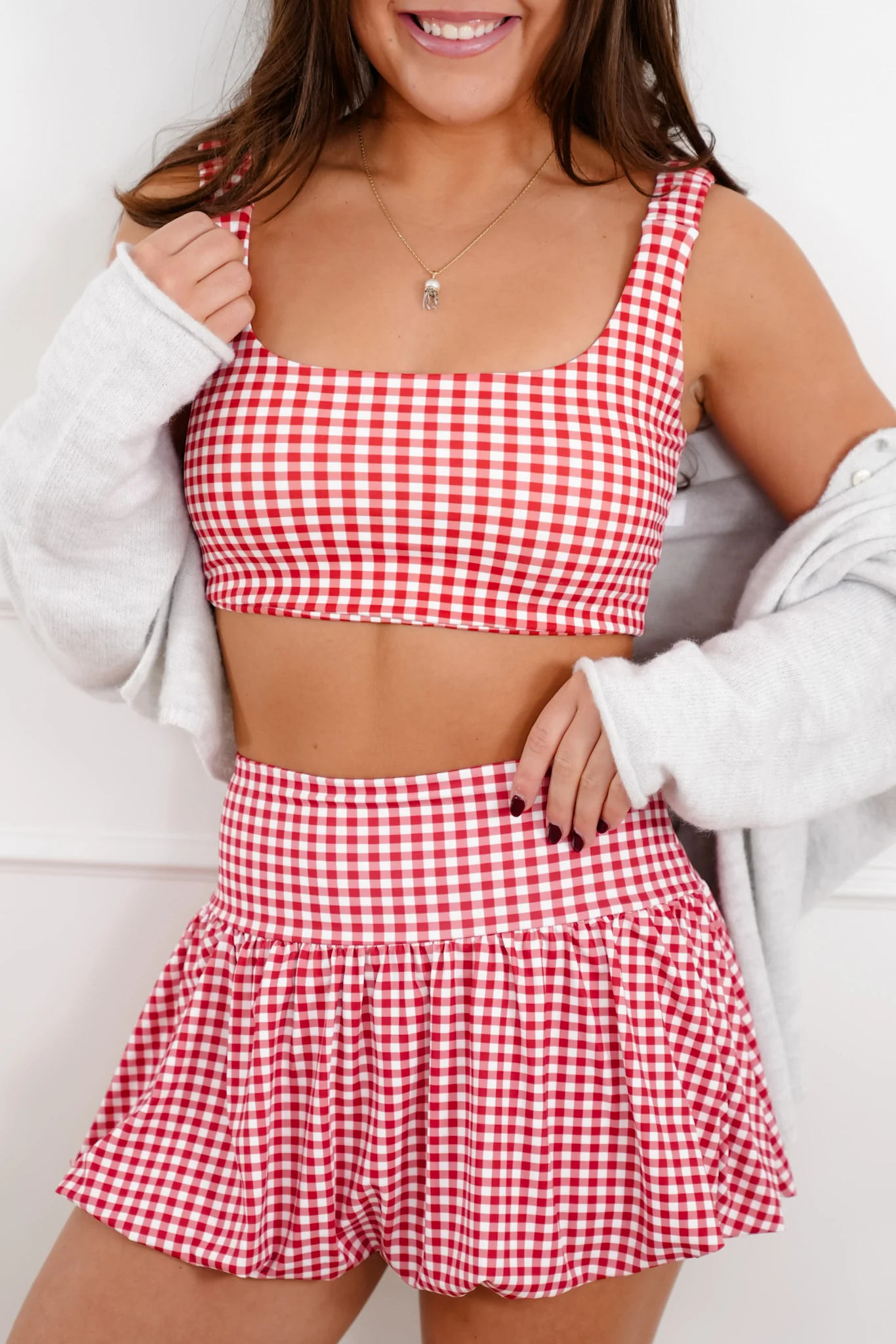 Gingham Print Sleeveless Crop Top - Image 3