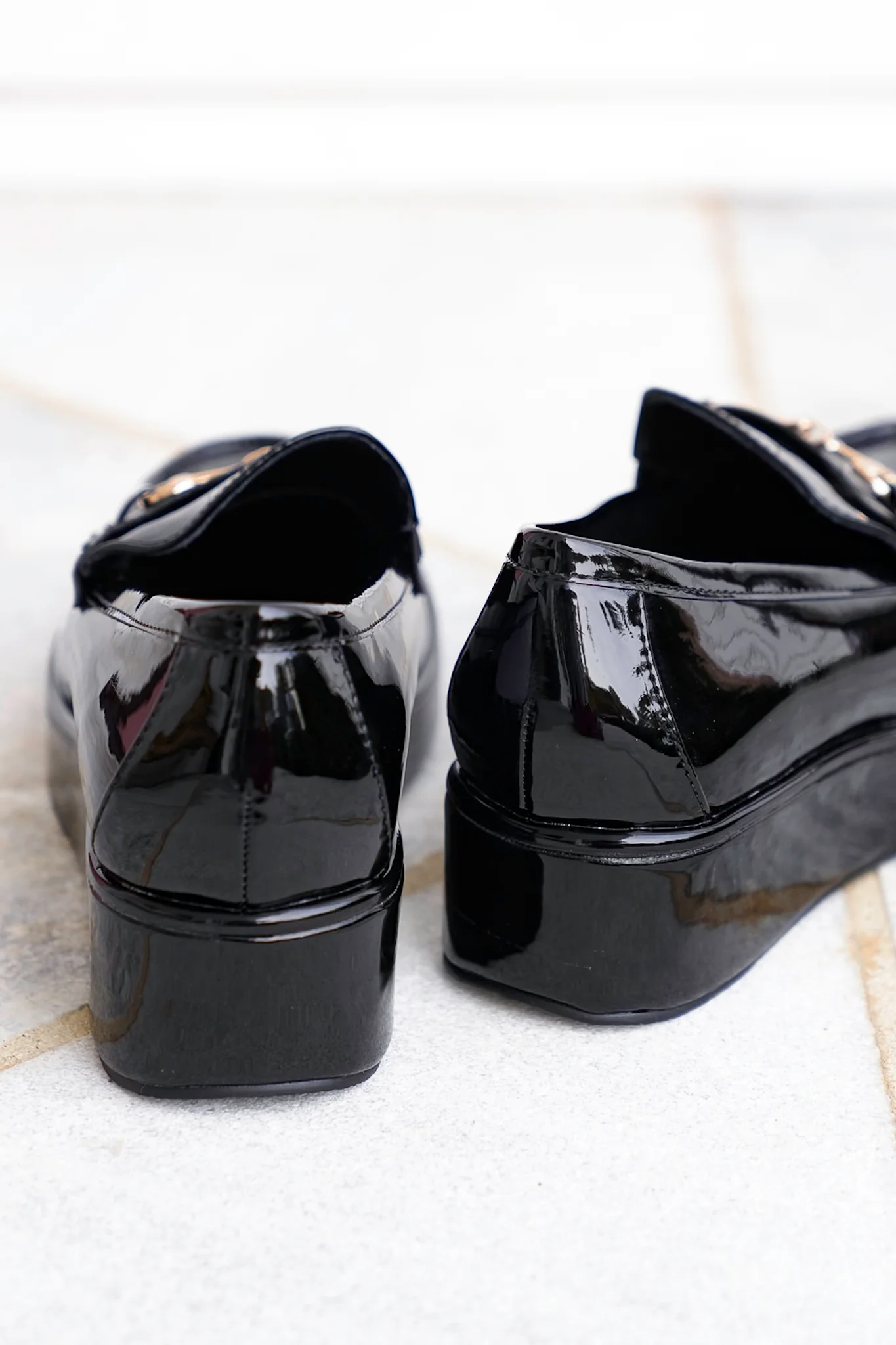 Glossy Chic Patent Platform Loafer with Gold Accent - Image 6