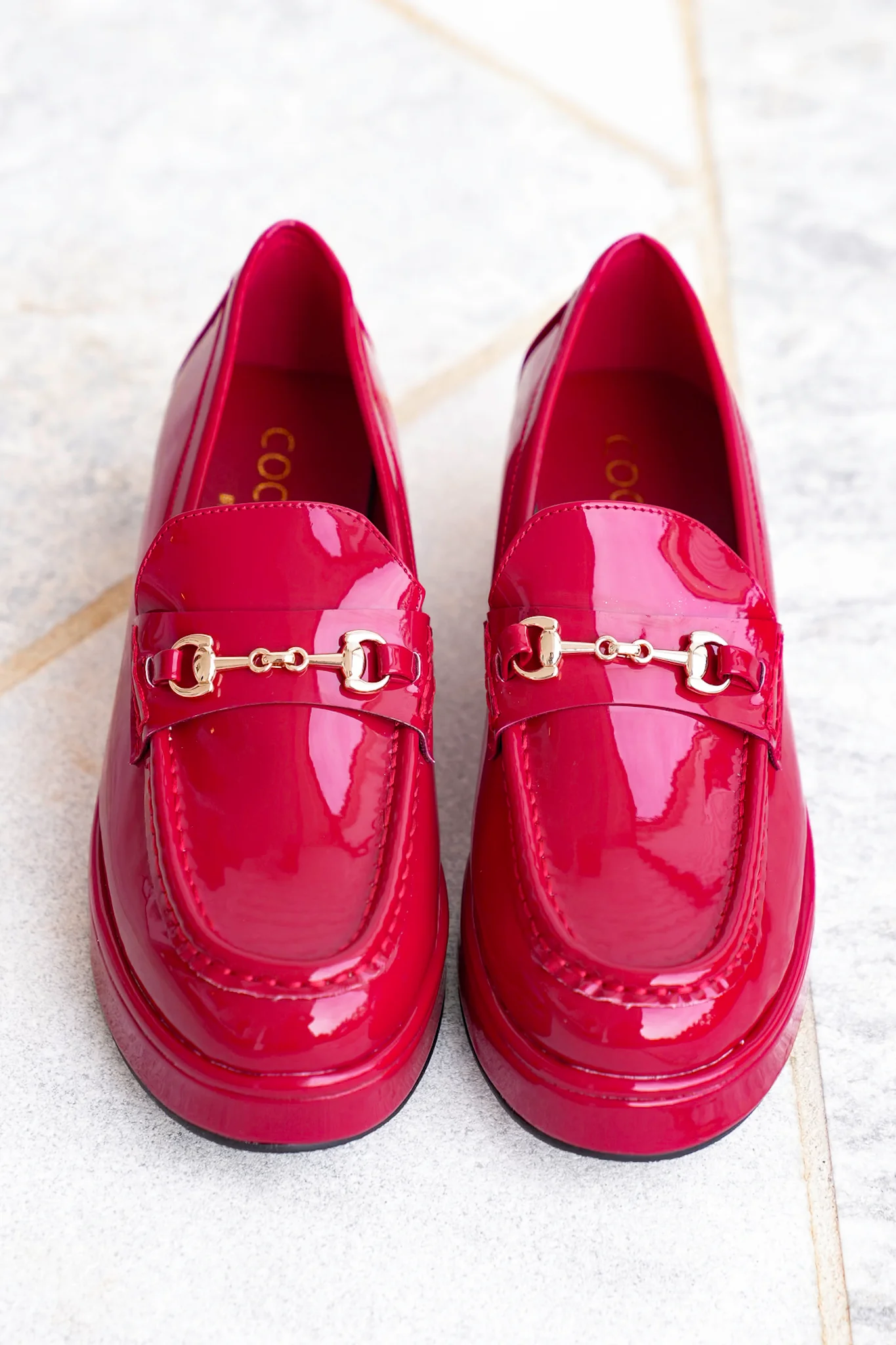 Glossy Chic Patent Platform Loafer with Gold Accent - Image 7
